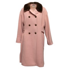 Vintage Light Pink Valentino Miss V 1990s Fur-Trimmed Peacoat