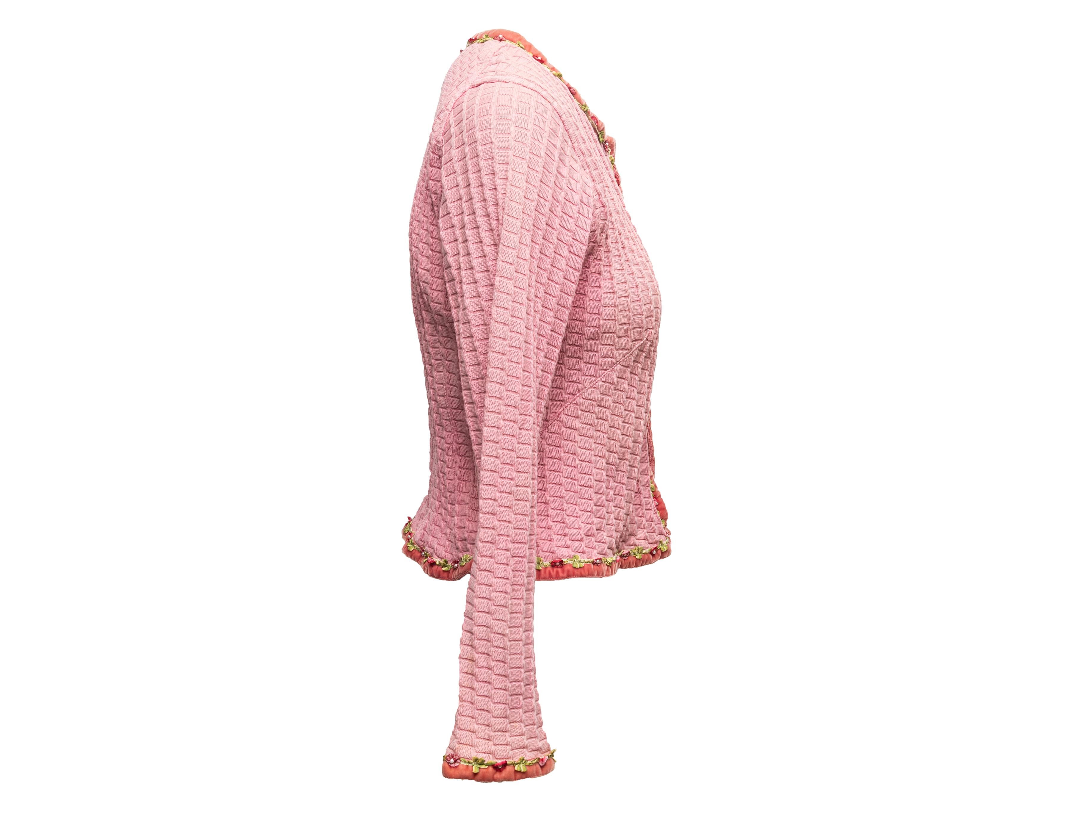 Vintage Light Pink Voyage Baumwoll-Strickjacke mit Blumenmuster Größe US S (Braun) im Angebot