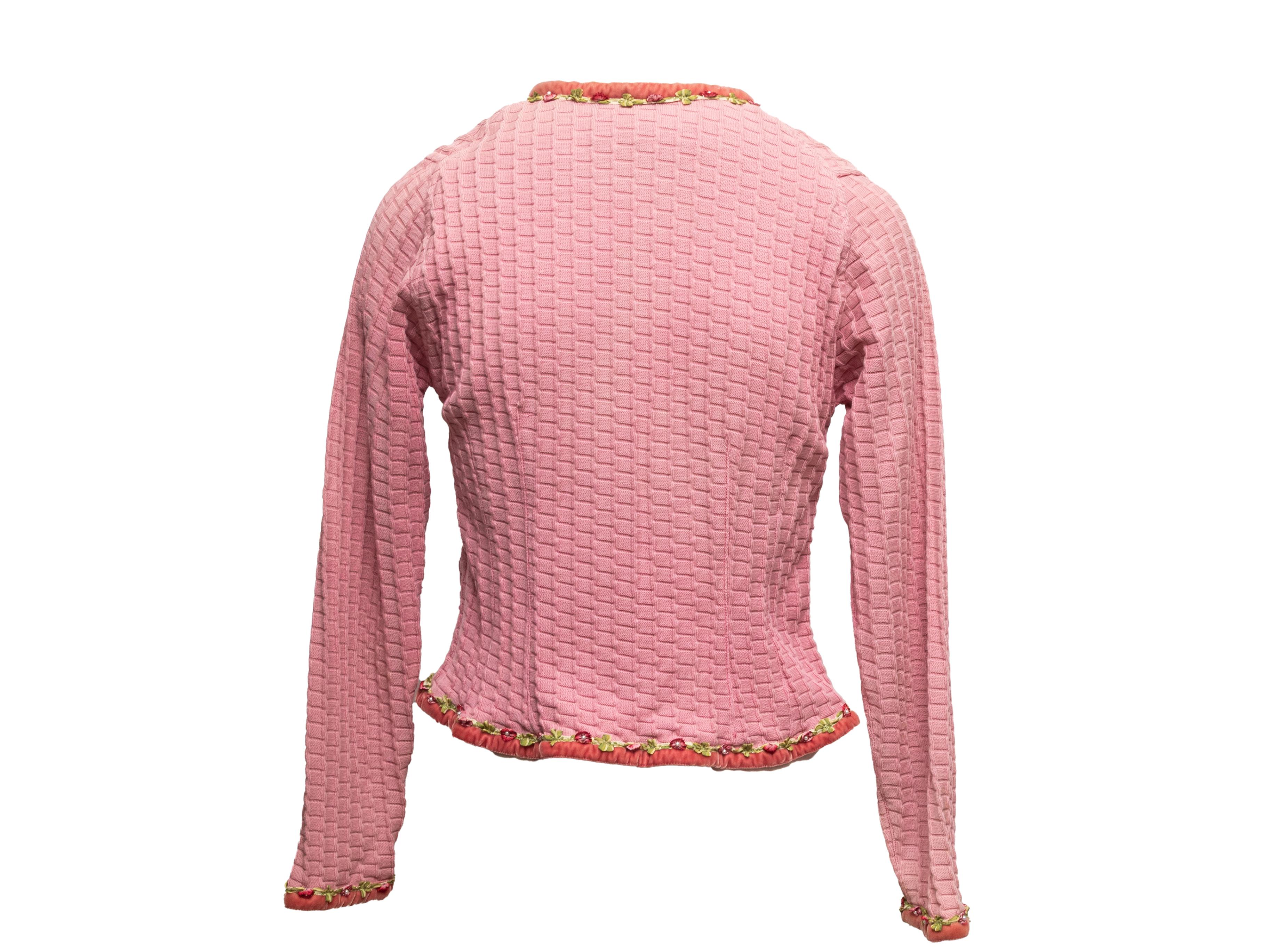 Vintage Light Pink Voyage Baumwoll-Strickjacke mit Blumenmuster Größe US S im Zustand „Gut“ im Angebot in New York, NY