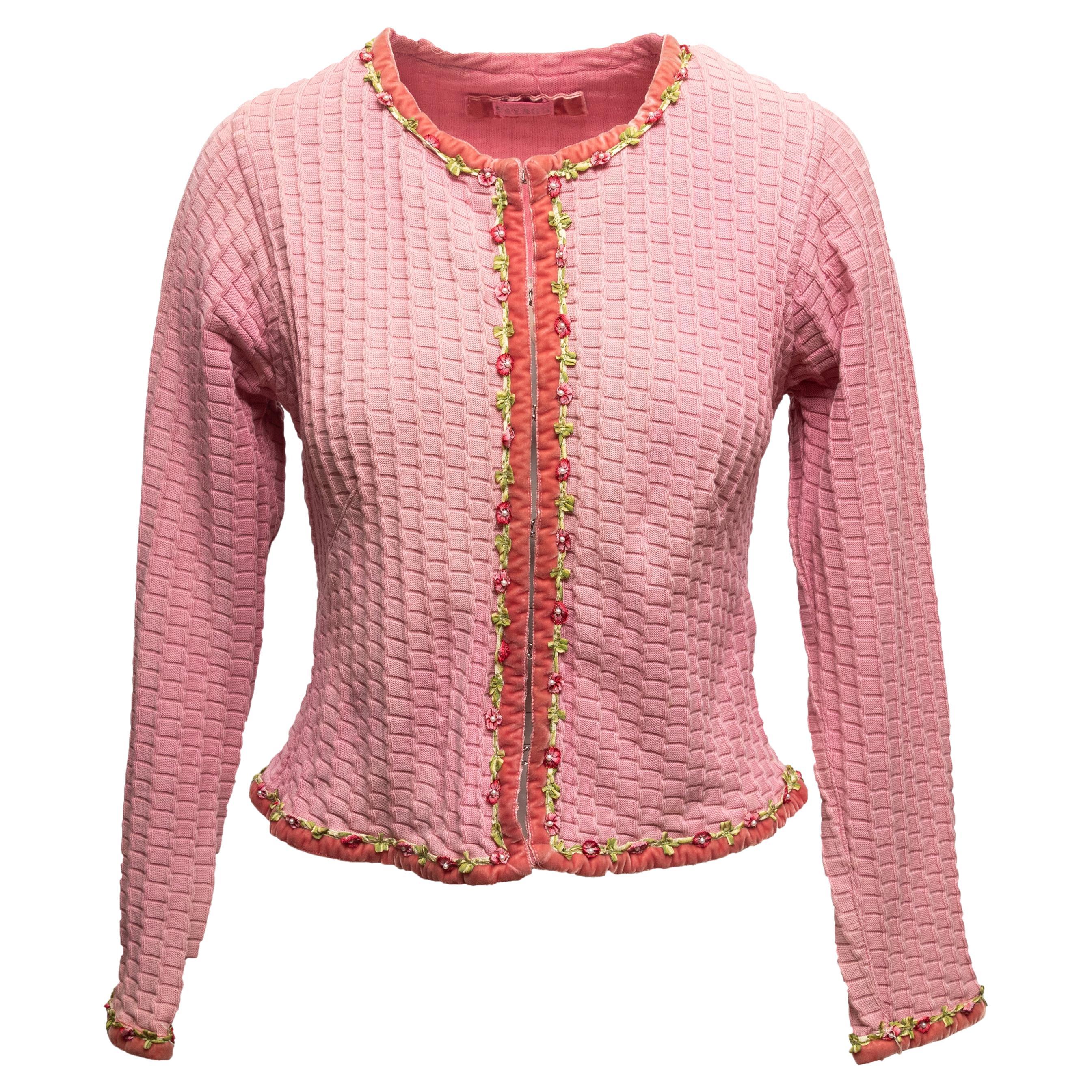 Vintage Voyage rose clair Cardigan en coton à bordures florales Taille US S