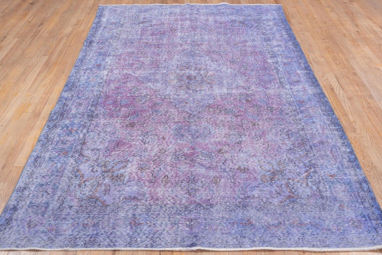 Turkish Vintage Light Purple and Pink Overdyed Sparta Rug, Shabby Chic For Sale