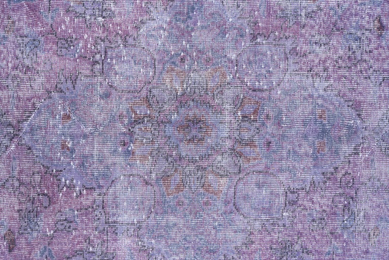 Hand-Knotted Vintage Light Purple and Pink Overdyed Sparta Rug, Shabby Chic For Sale
