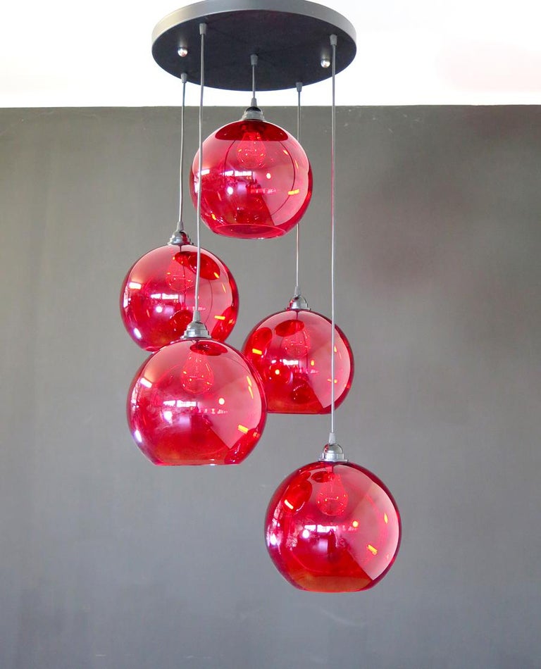 Vintage Light Red Glass Ball Chandelier Sconce For At 1stdibs Vintage Light Red Glass Ball Chandelier Sconce In Good Condition For Gaiarine Fraz