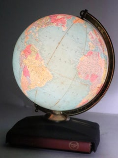 Vintage Light Up  Replogle Globe on Stand with Original Atlas Book