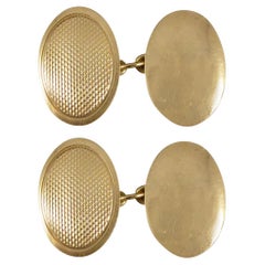 Vintage Light Weight Oval Cufflinks in 9ct Gold with Simple Crosshatch Design
