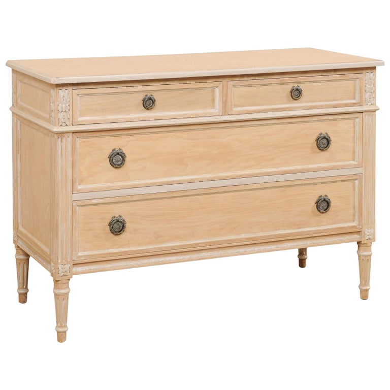 Vintage Light Wood American Chest of Four Drawers with Rosette Accents