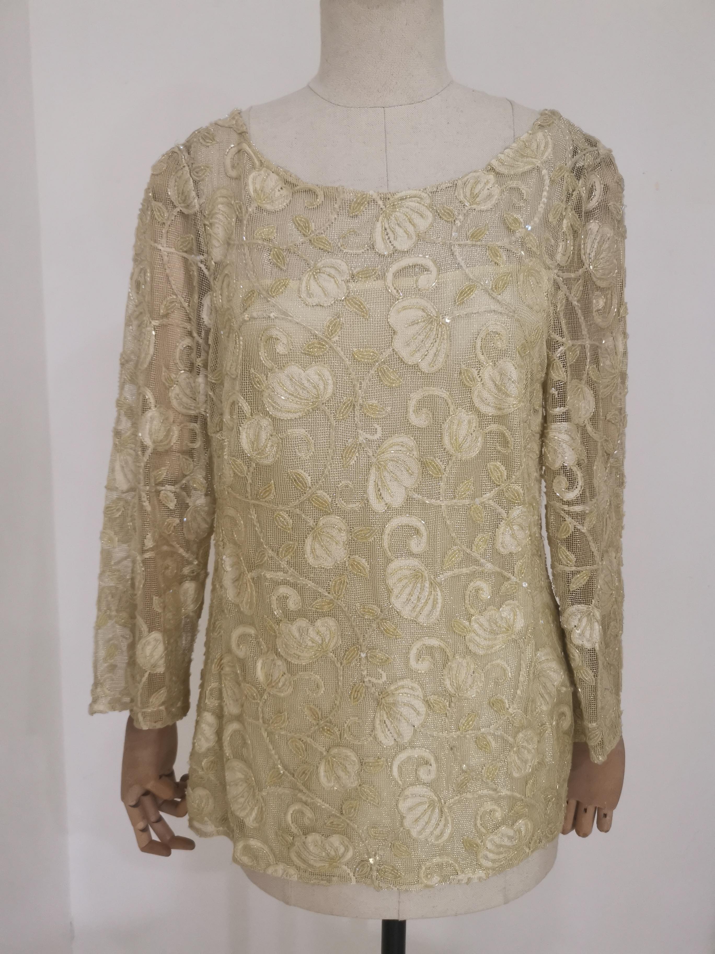 Vintage Light Yellow beads blouse t-shirt
total lenght 67 cm