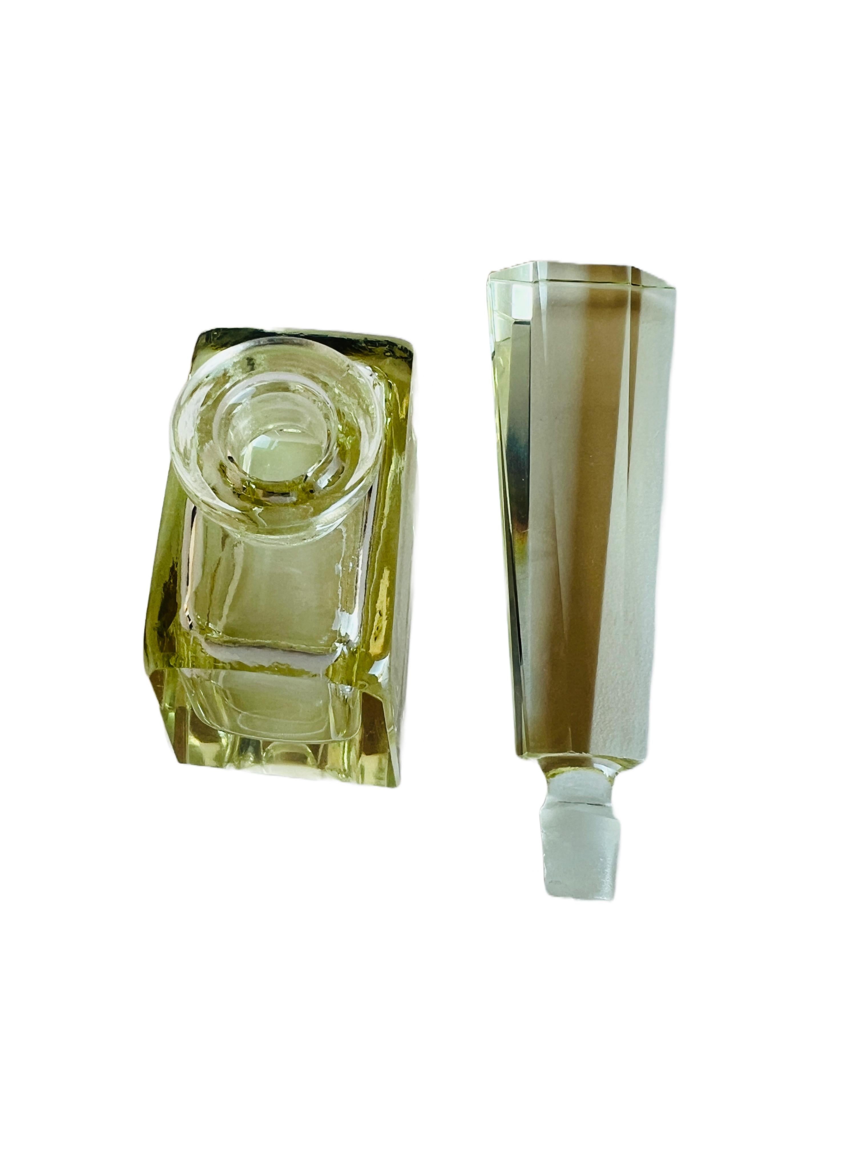 Art Deco Vintage Light Yellow Crystal Glass Czech Perfume Bottle  For Sale
