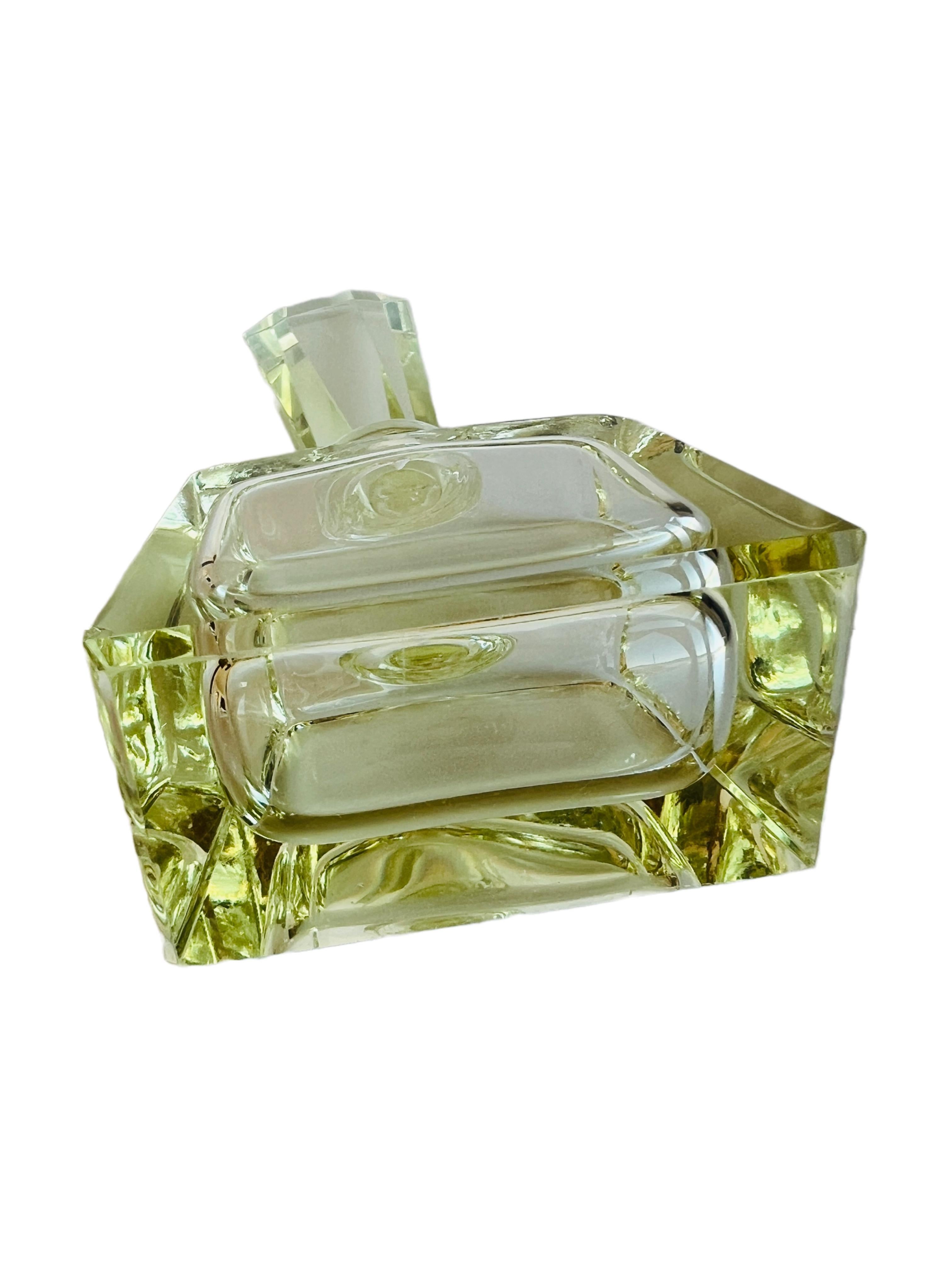 Vintage Light Yellow Crystal Glass Czech Perfume Bottle  In Good Condition For Sale In Sausalito, CA
