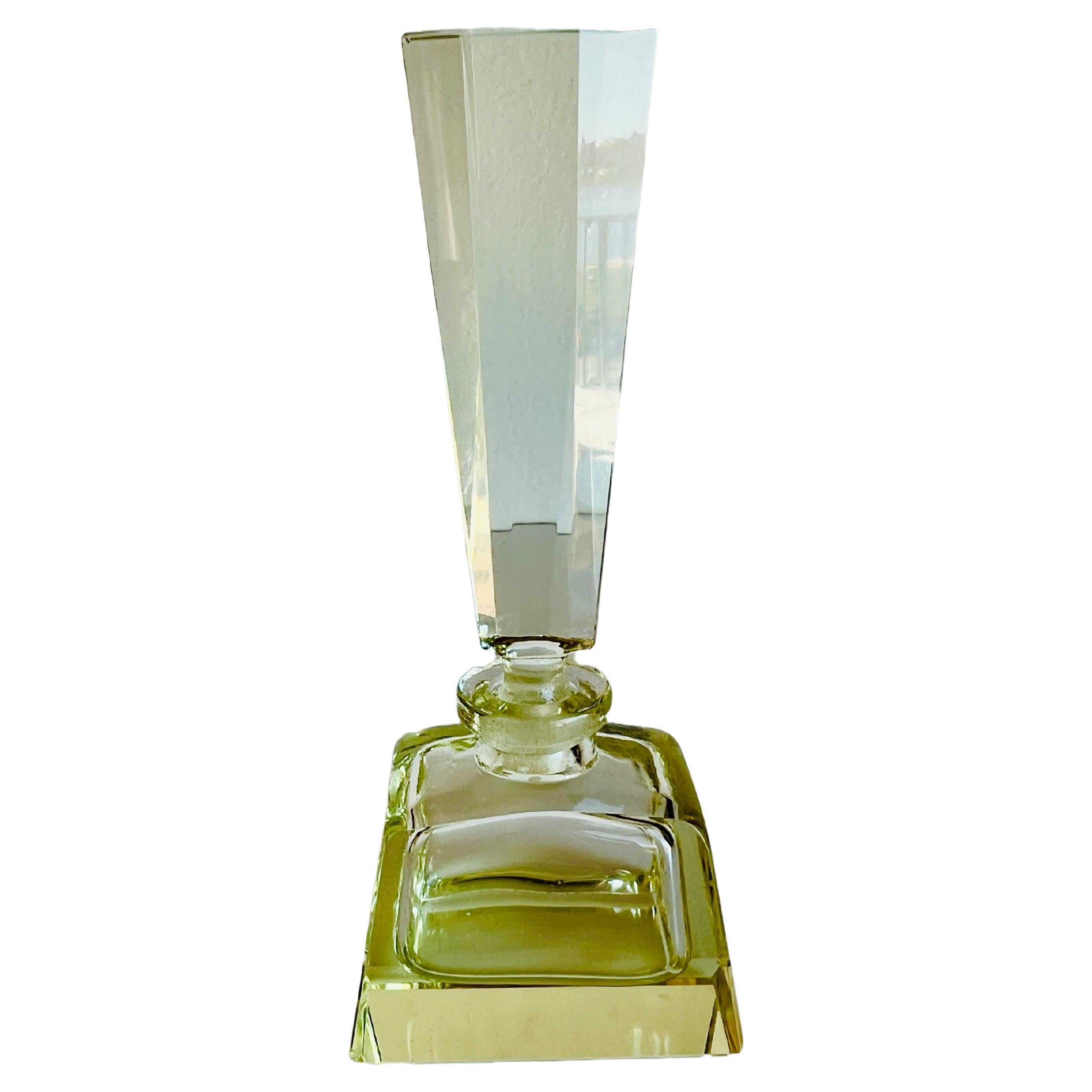 Vintage Light Yellow Crystal Glass Czech Perfume Bottle  For Sale