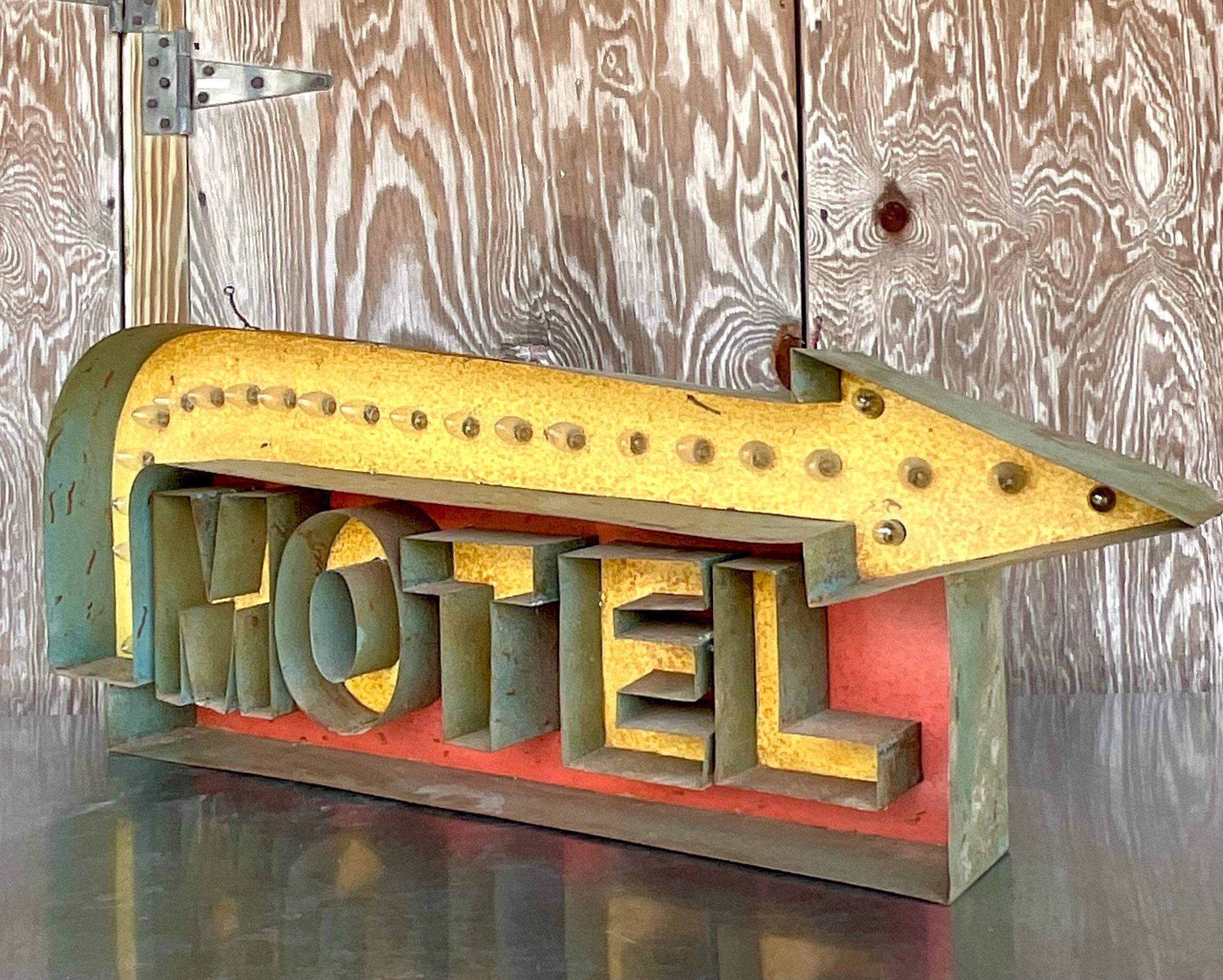 Metal Vintage Lighted Mid-Century Modern Motel Sign For Sale