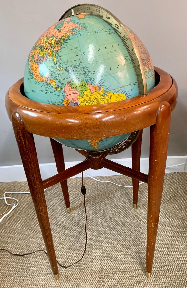 Vintage Lighted World Globe on Stand Illuminated MidCentury Modern For
