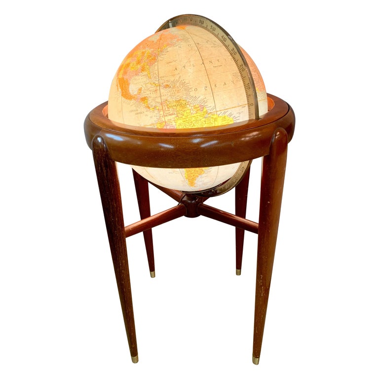 Vintage Lighted World Globe on Stand Illuminated MidCentury Modern For