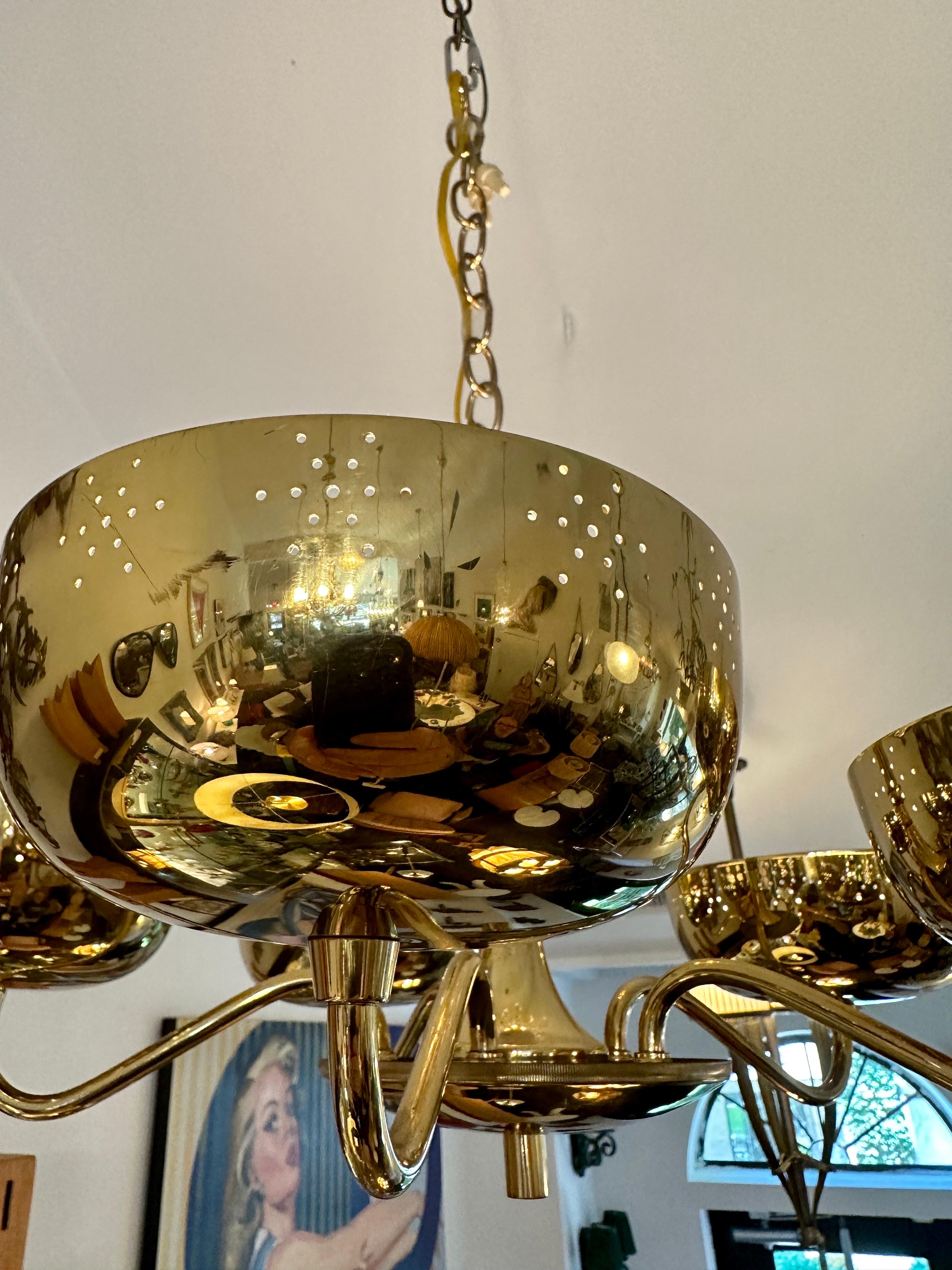 Vintage Lightolier 5-Light Perforated Brass Chandelier For Sale 6