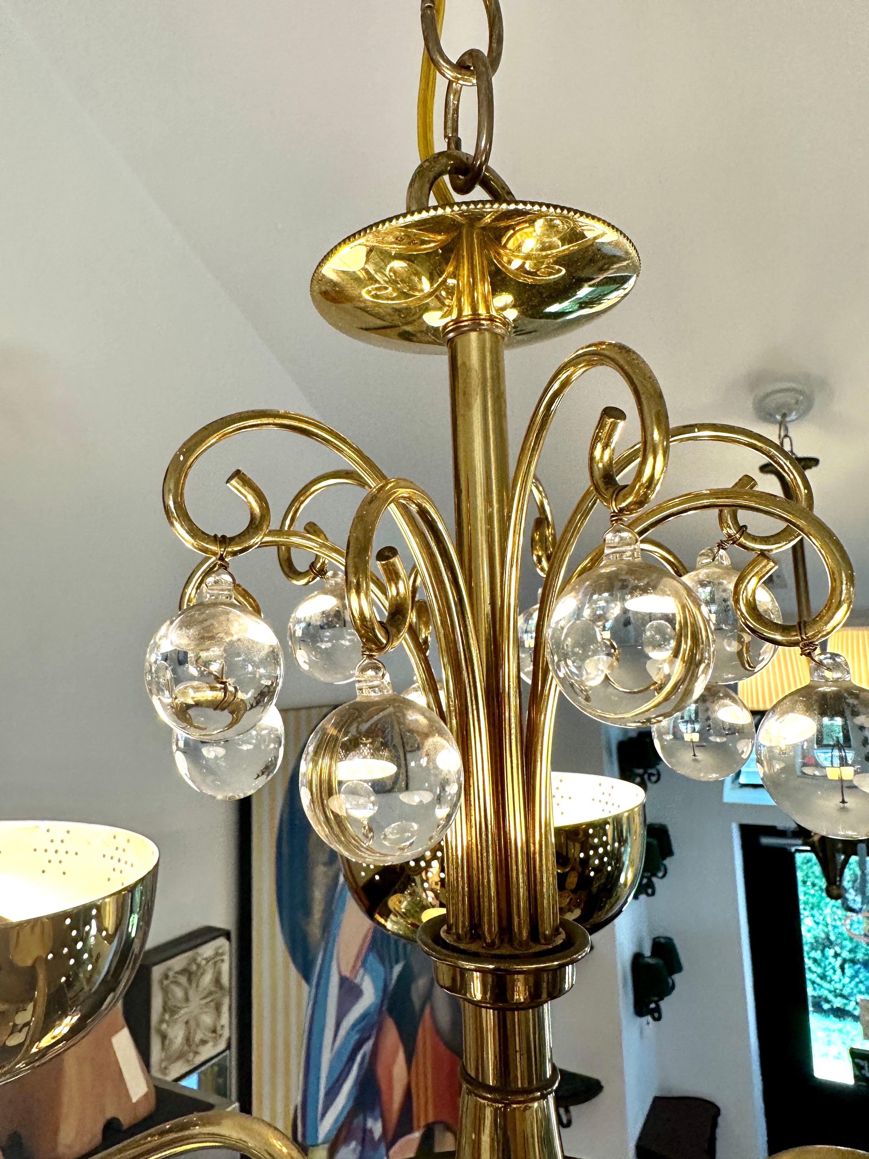 Mid-Century Modern Vintage Lightolier 5-Light Perforated Brass Chandelier For Sale