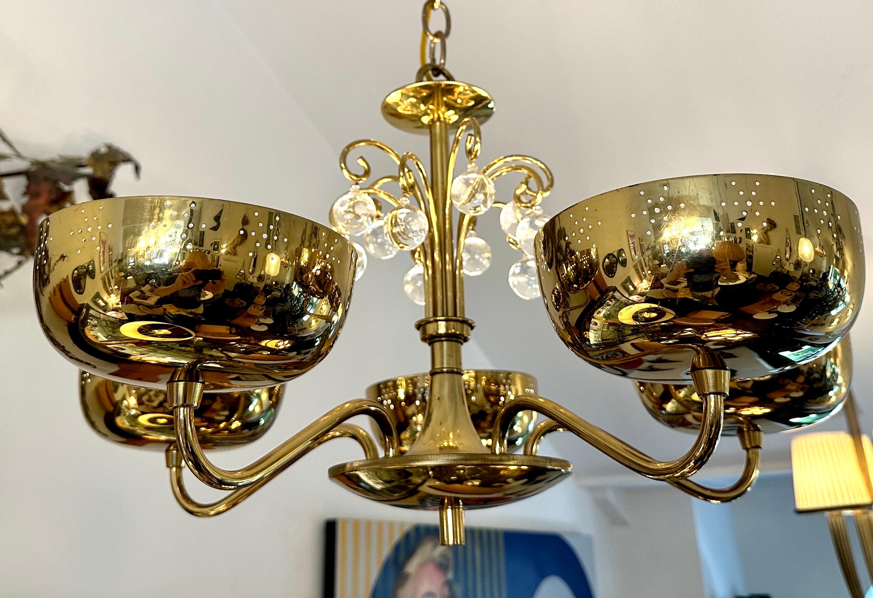 Vintage Lightolier 5-Light Perforated Brass Chandelier For Sale 3