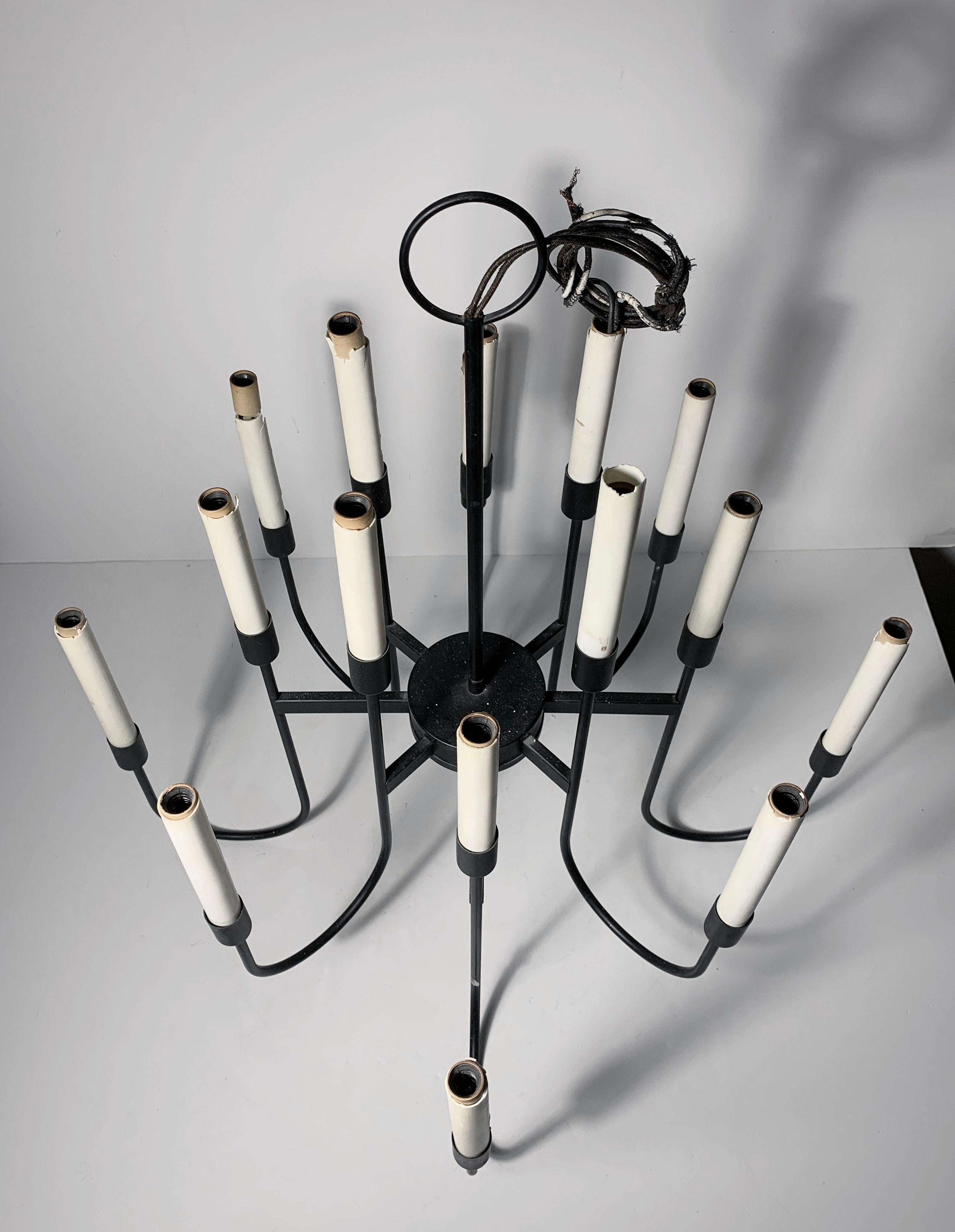 Mid-Century Modern Vintage Lightolier Black Chandelier For Sale