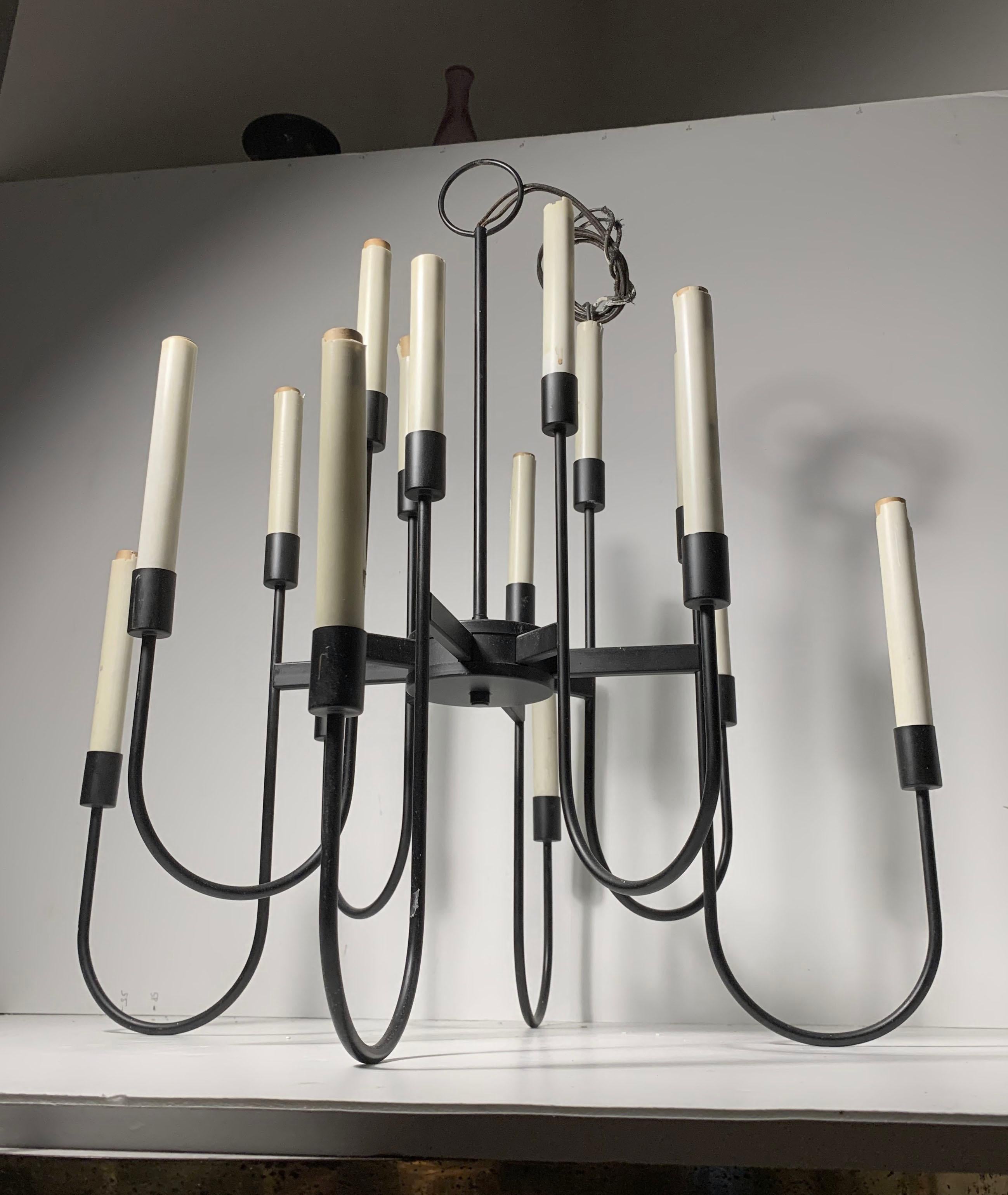 Vintage Lightolier Black Chandelier In Good Condition For Sale In Chicago, IL