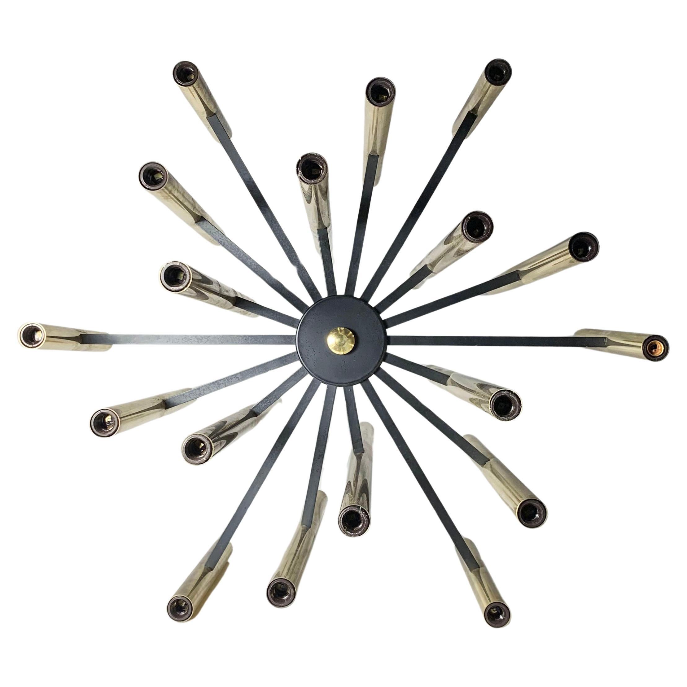 Vintage Lightolier Brass 36 Light Chandelier by Gaetano Sciolari For Sale