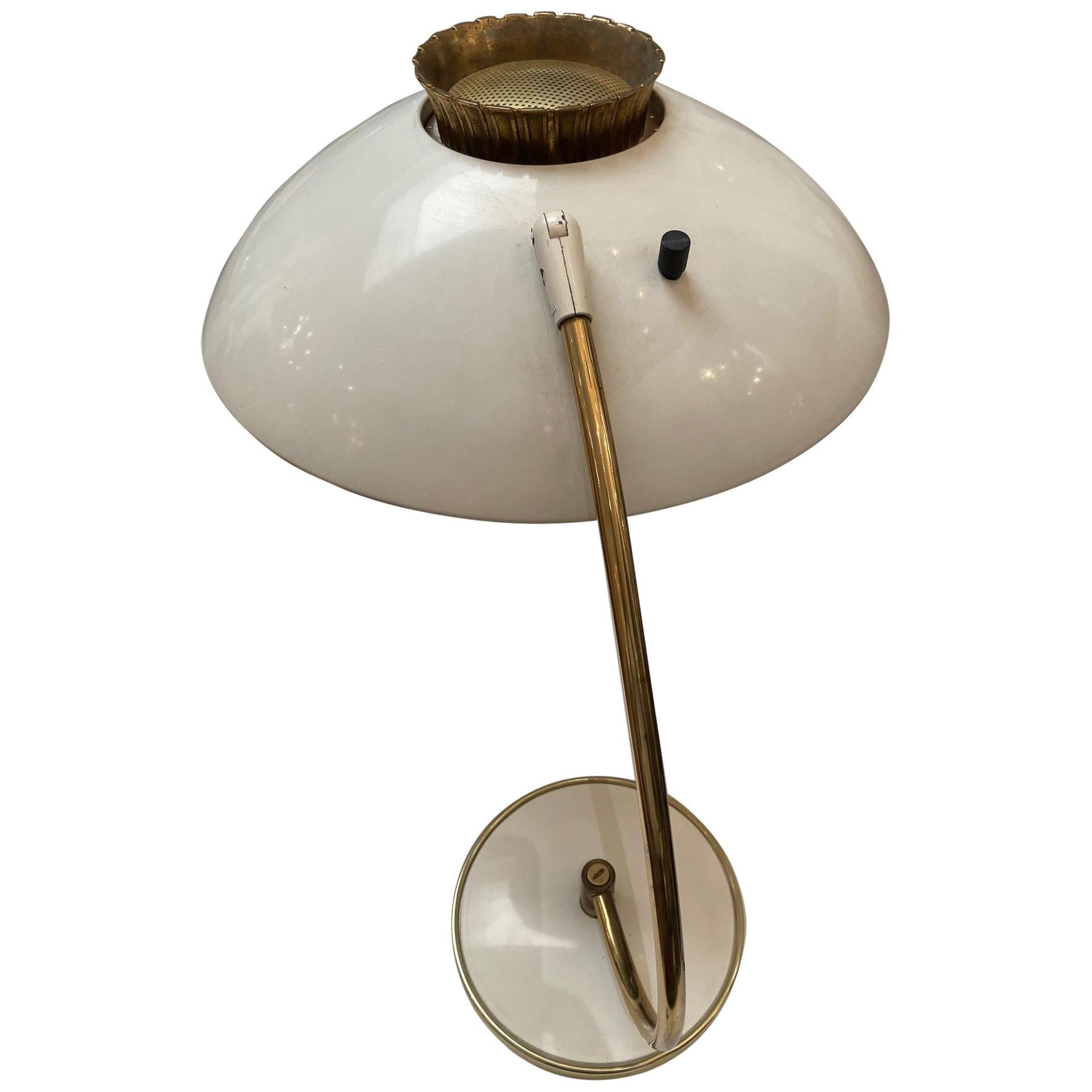 Vintage White Metal Shade and White Metal Base Desk Lamp by Lightolier