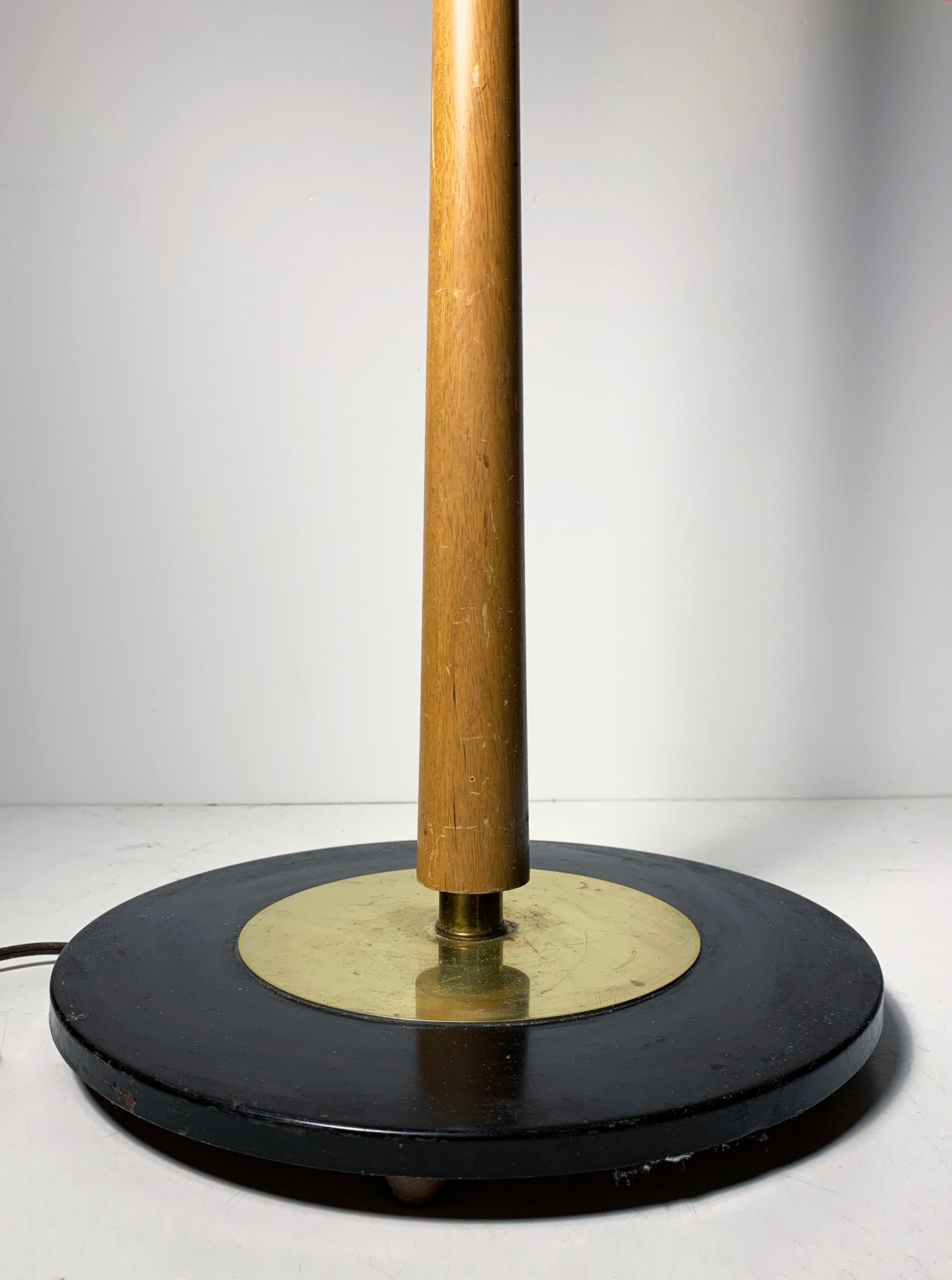 American Vintage Lightolier Turned Concave Wood Staff Floor Lamp by Gerald Thurston For Sale