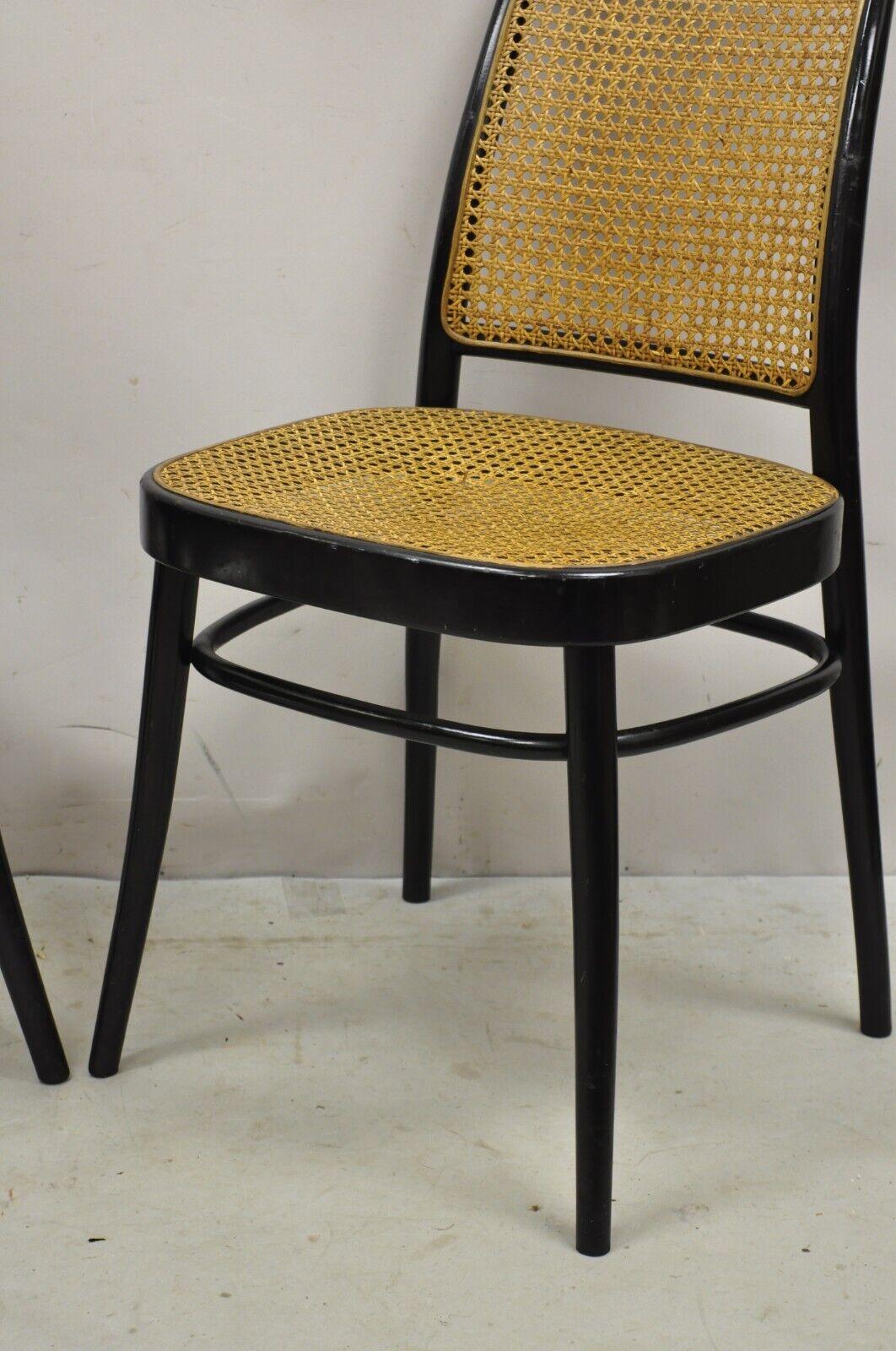 Vintage Ligna Bentwood Black Ebonized Cane Bistro Side Chairs - a Pair For Sale 5