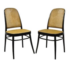 Vintage Ligna Bentwood Black Ebonized Cane Bistro Side Chairs - a Pair