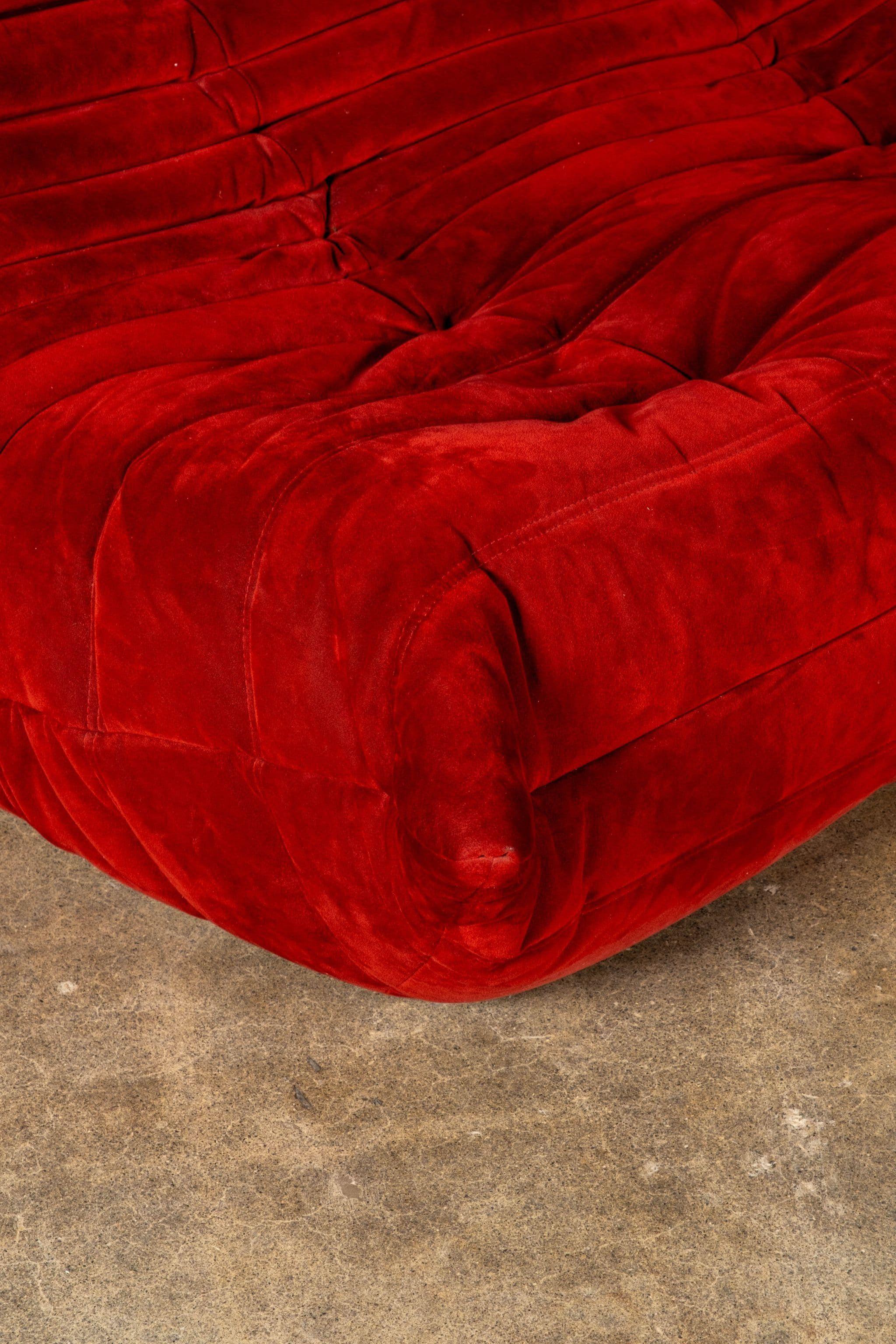 Suede Vintage Ligne Roset 3-Seater TOGO by Michel Ducaroy, Original Fabric For Sale