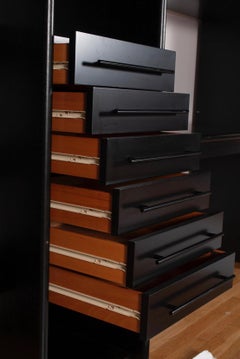 Post-modern Ligne Roset Ebonized Minimal Wall Unit, Shelves, Drawer, desk France
