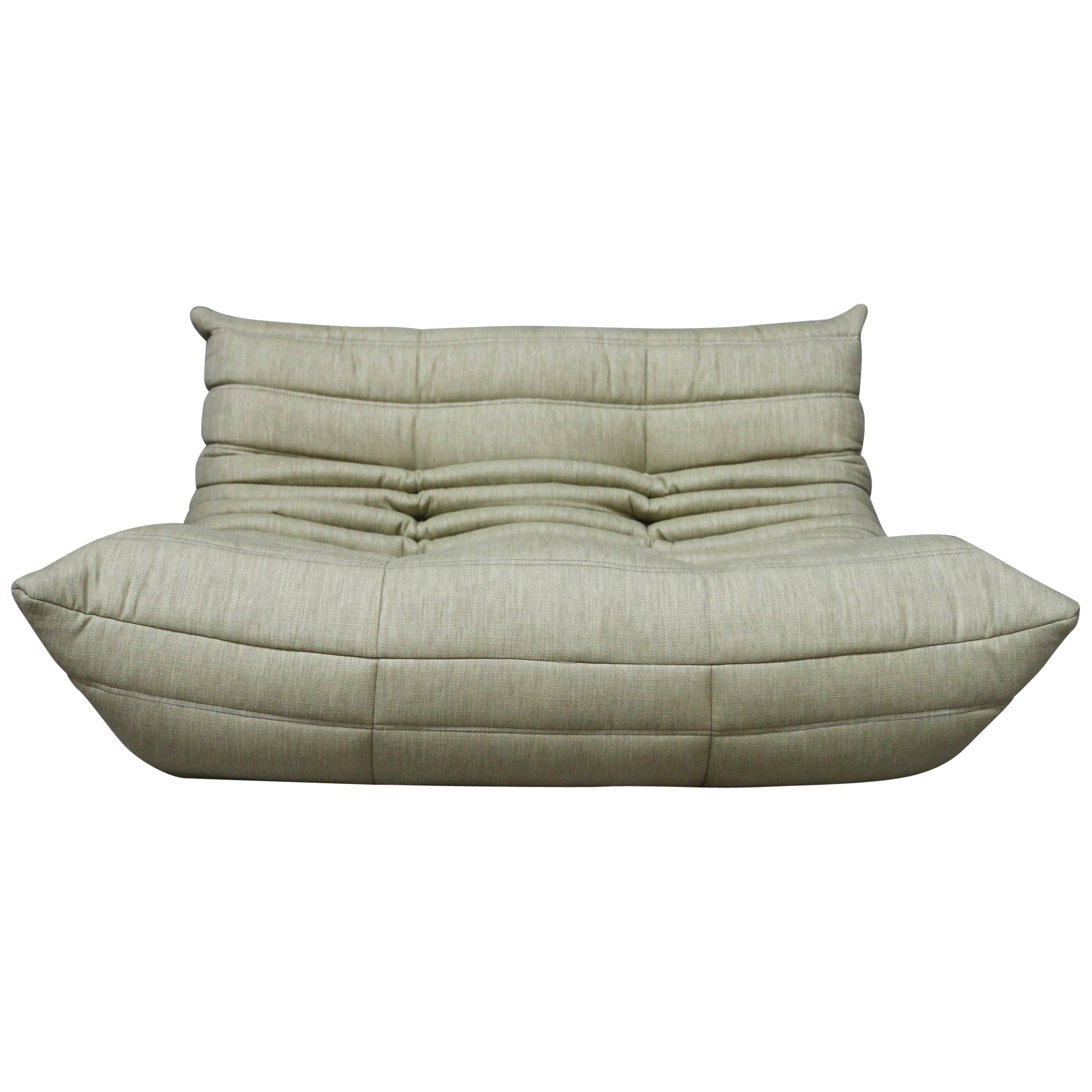 CERTIFIED Ligne Roset TOGO Loveseat in Stain Free Olive Fabric, DIAMOND QUALITY For Sale