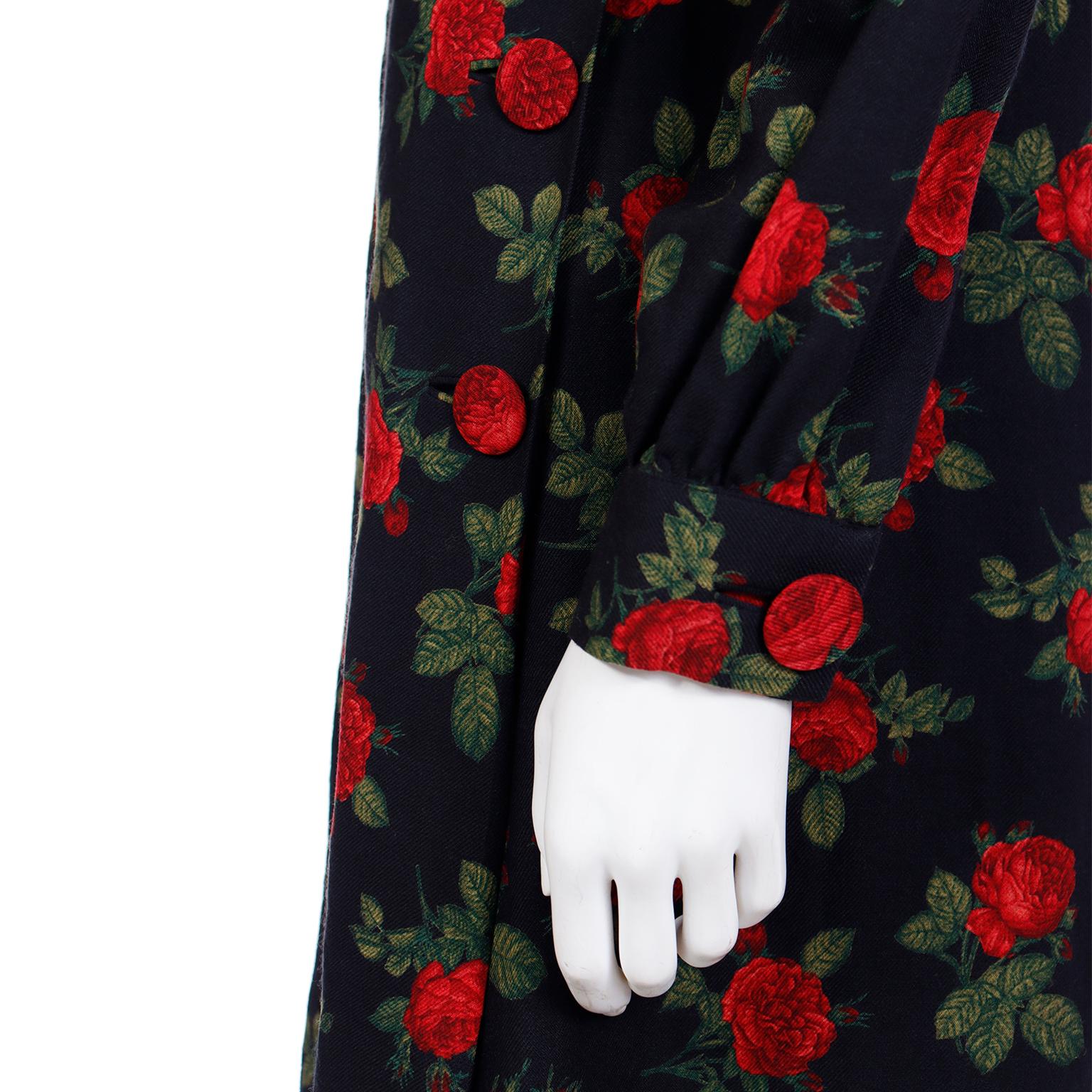 Vintage Lihli New York Black Floral Long Sleeved Dress With Red Roses 2