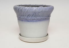 Vintage Lilac and Pale Gray Studio Ceramic Planter with Plate by Deanna Nichols