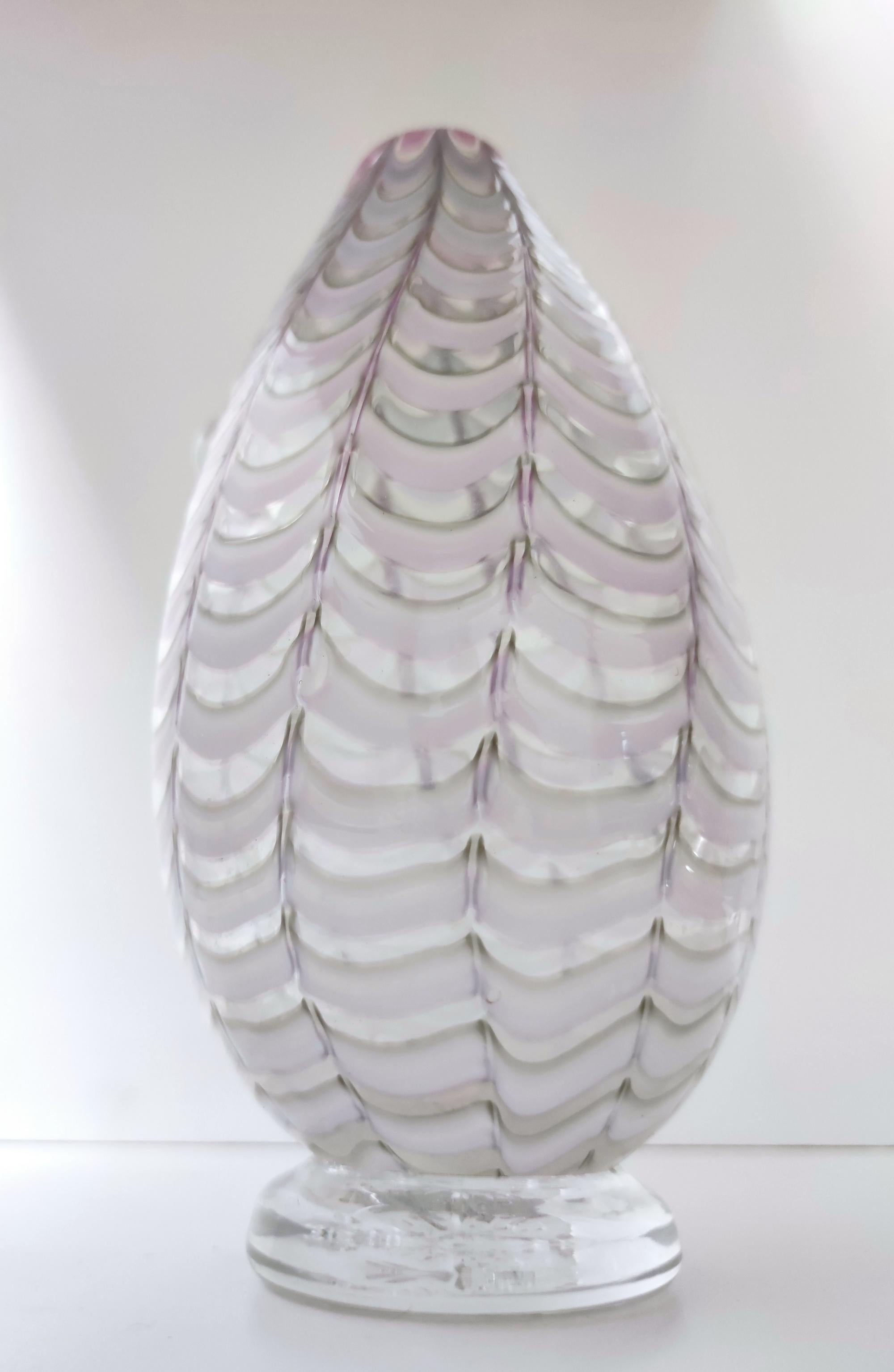 Vintage Lilac and Transparent Murano Glass Vase by Alberto Donà, Italy In Excellent Condition For Sale In Bresso, Lombardy