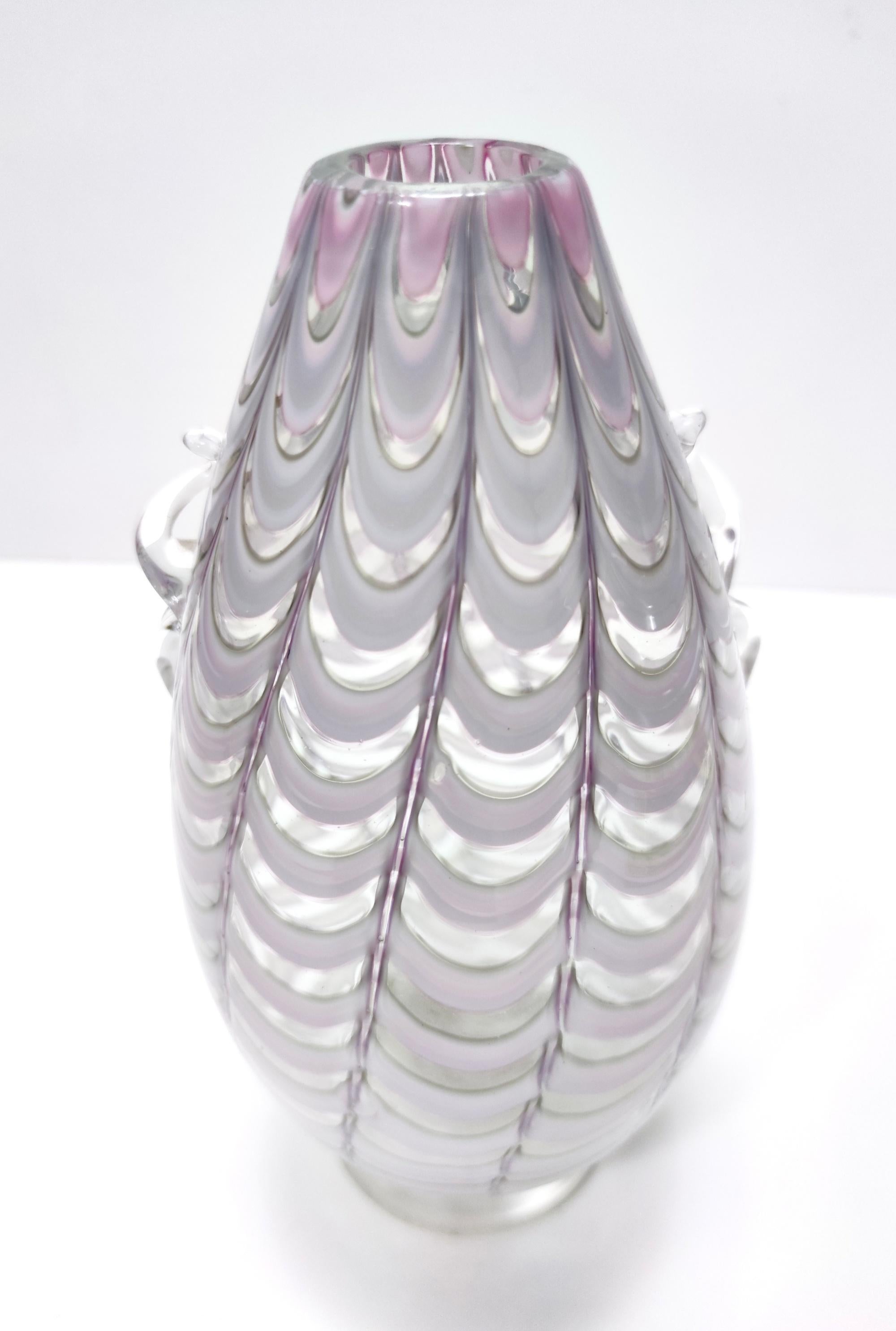 Verre de Murano Vase vintage en verre de Murano lilas et transparent par Alberto Donà, Italie en vente