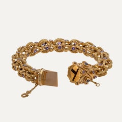 Vintage Lilac Sapphire 19.2 kt Yellow Gold Textured Link Bracelet