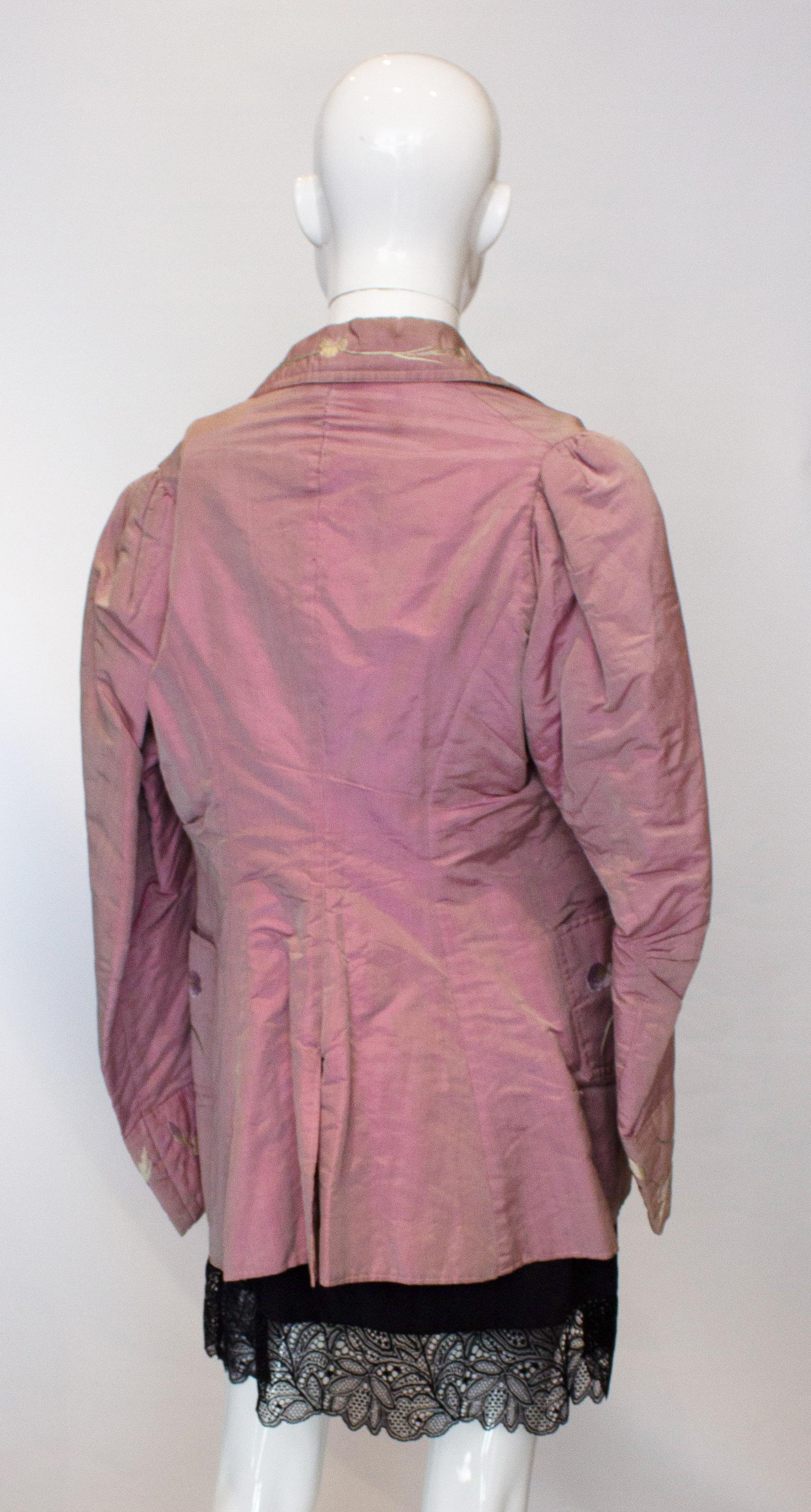 Vintage Lilac Silk Jacket with Embroidery For Sale 1