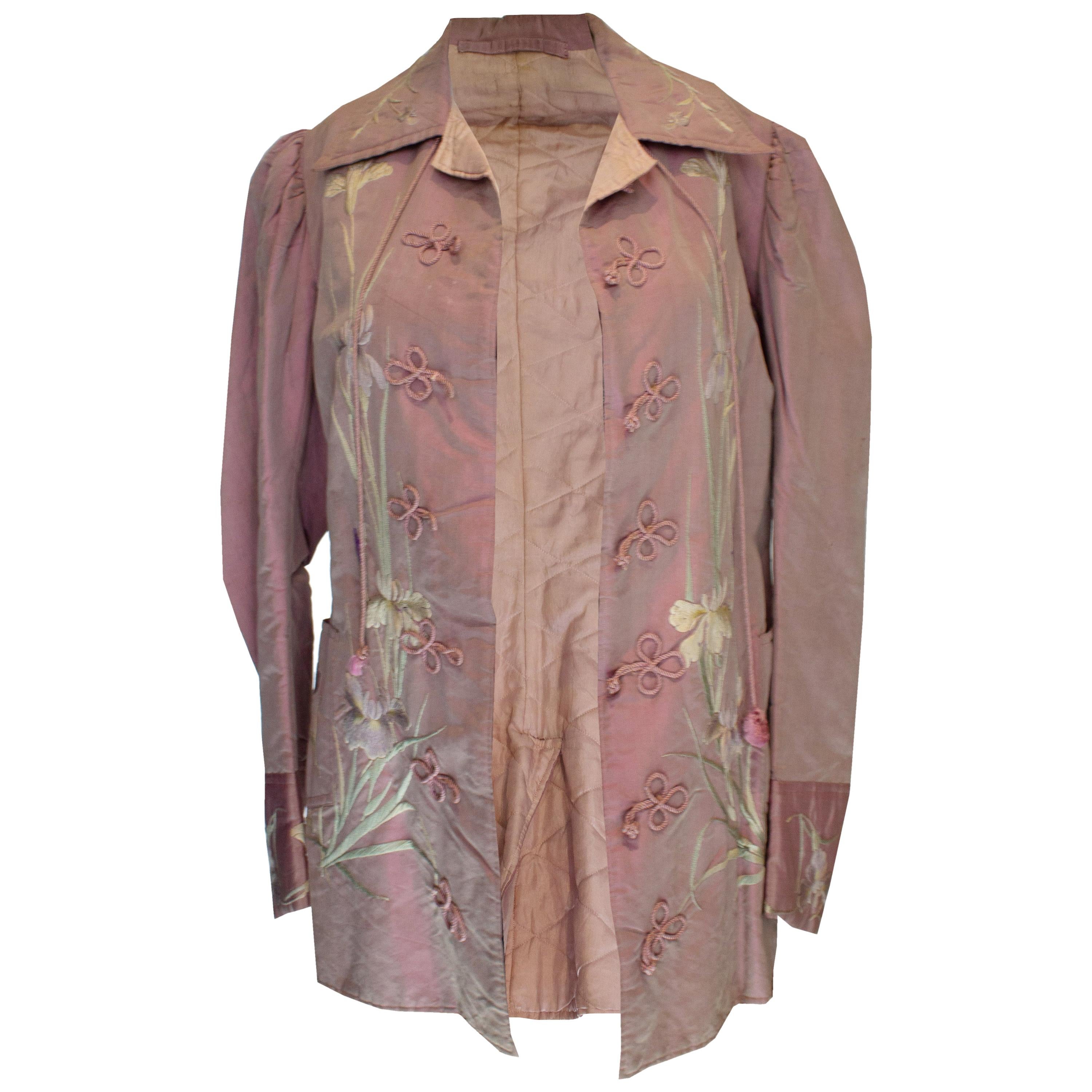 Vintage Lilac Silk Jacket with Embroidery