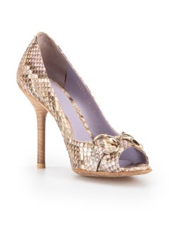 Gucci Vintage Lilac Snake Skin Horsebit Accent Open-Toe Heels Size IT 36