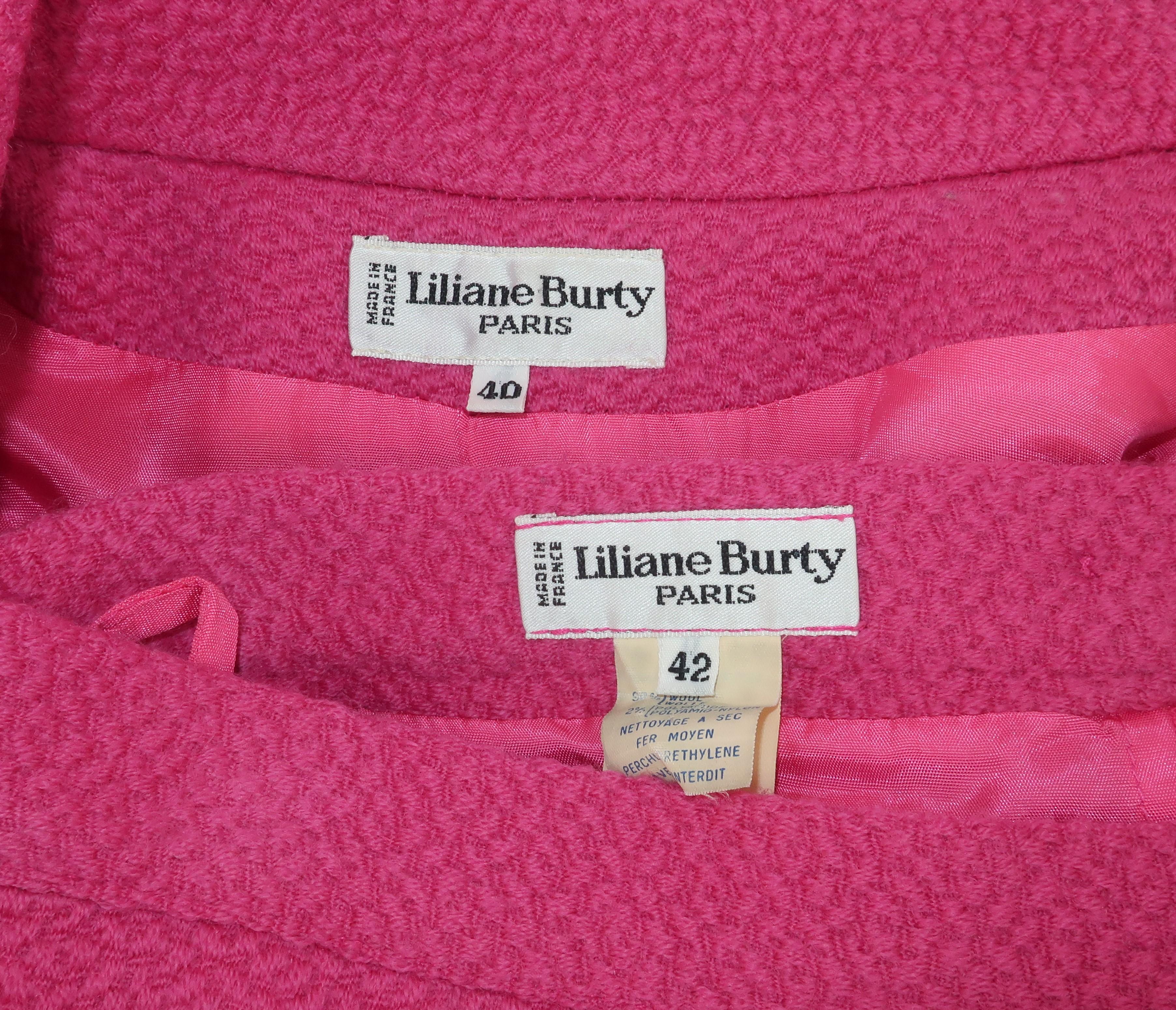 Vintage Liliane Burty Hot Pink Wool French Skirt Suit With Swing Coat 3