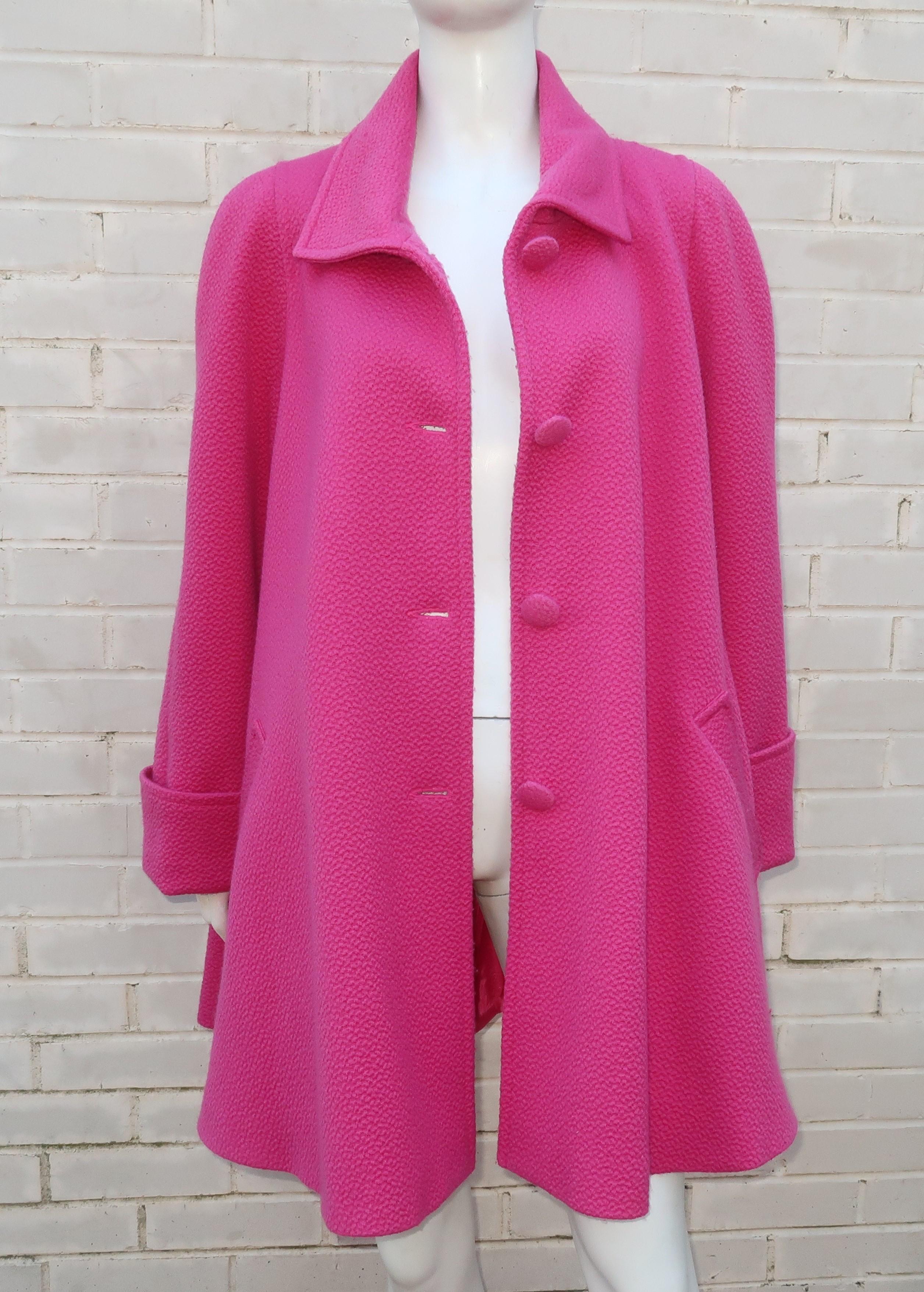 Vintage Liliane Burty Hot Pink Wool French Skirt Suit With Swing Coat 1