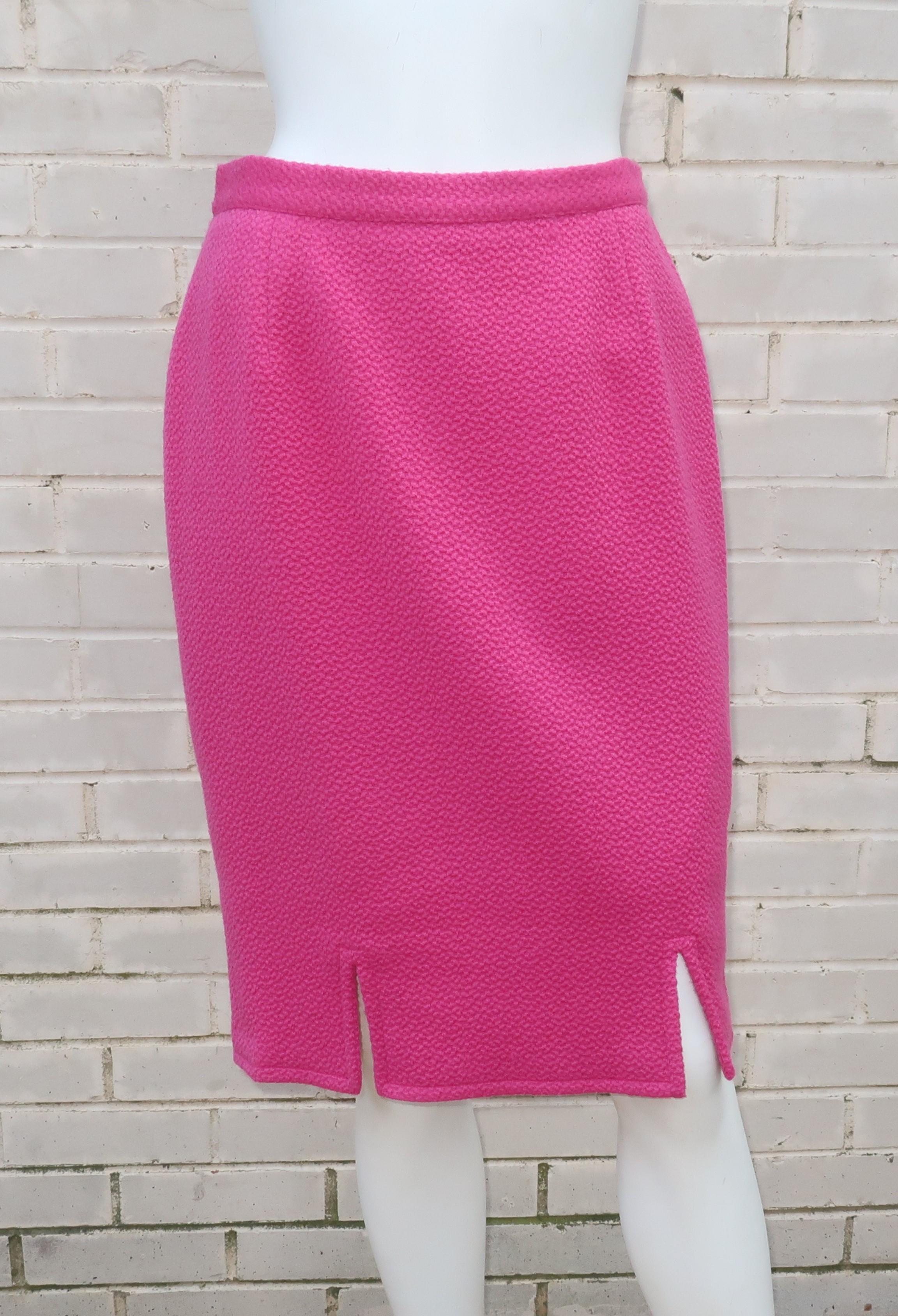 Vintage Liliane Burty Hot Pink Wool French Skirt Suit With Swing Coat 2
