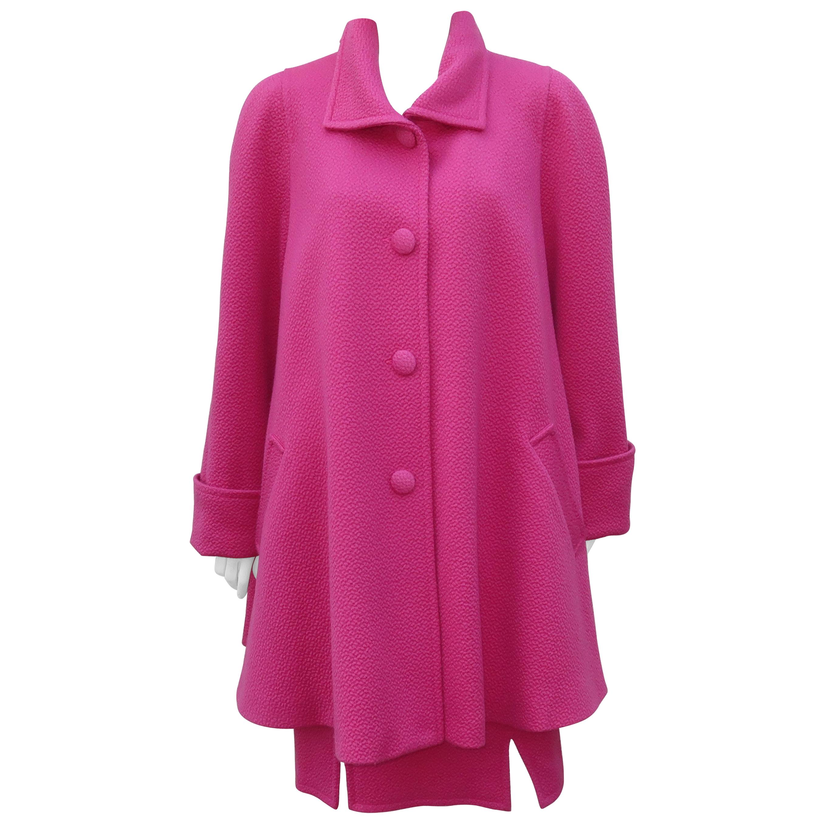 Vintage Liliane Burty Hot Pink Wool French Skirt Suit With Swing Coat