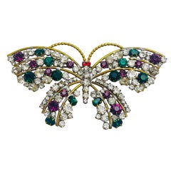 Vintage LILIEN signed gold tone rhinestones butterfly designer brooch