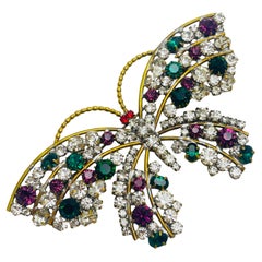 Broche de diseño vintage LILIEN firmado en tono dorado con strass mariposa