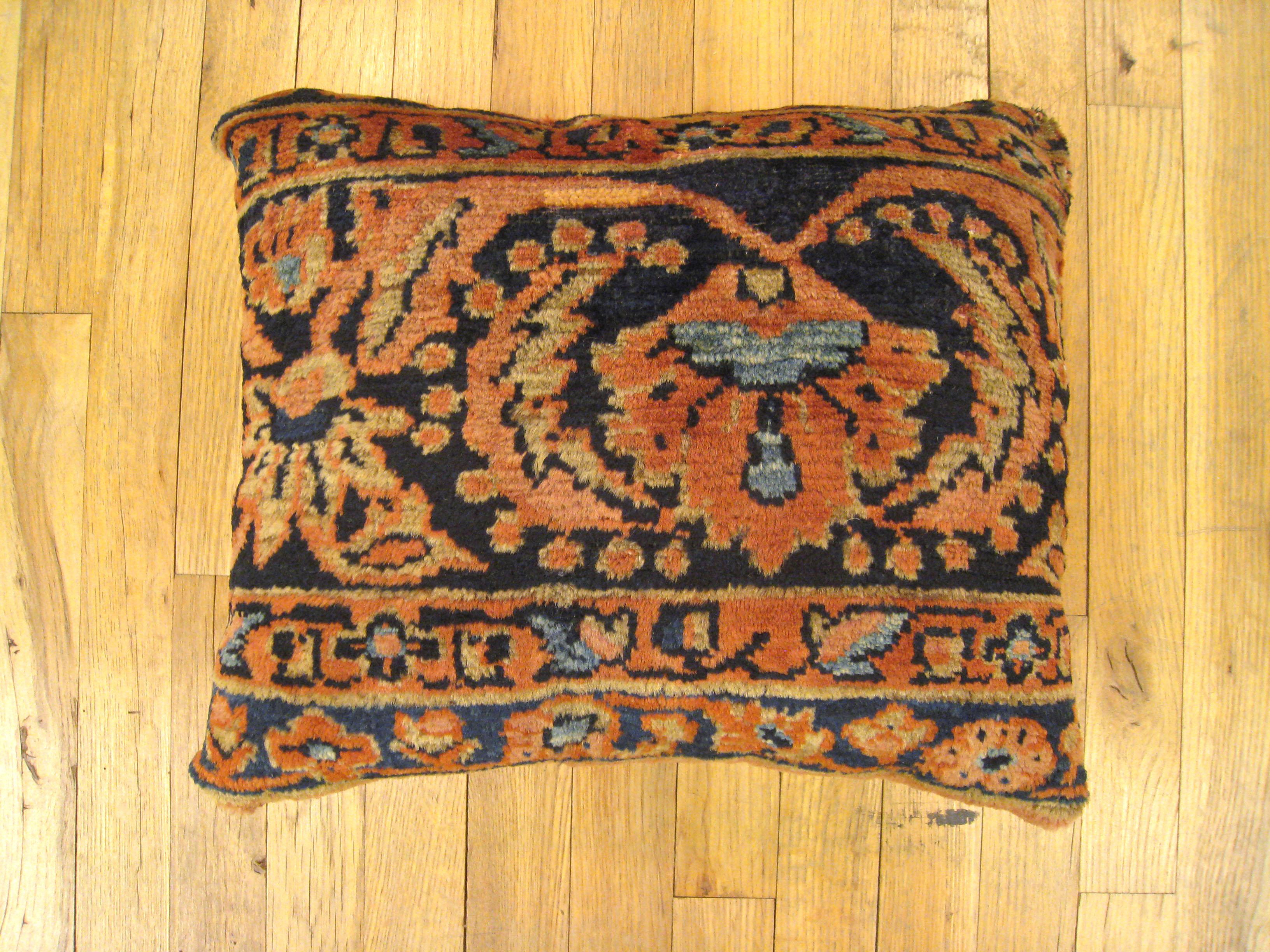 A vintage Persian Lilhan oriental carpet pillow, size 18