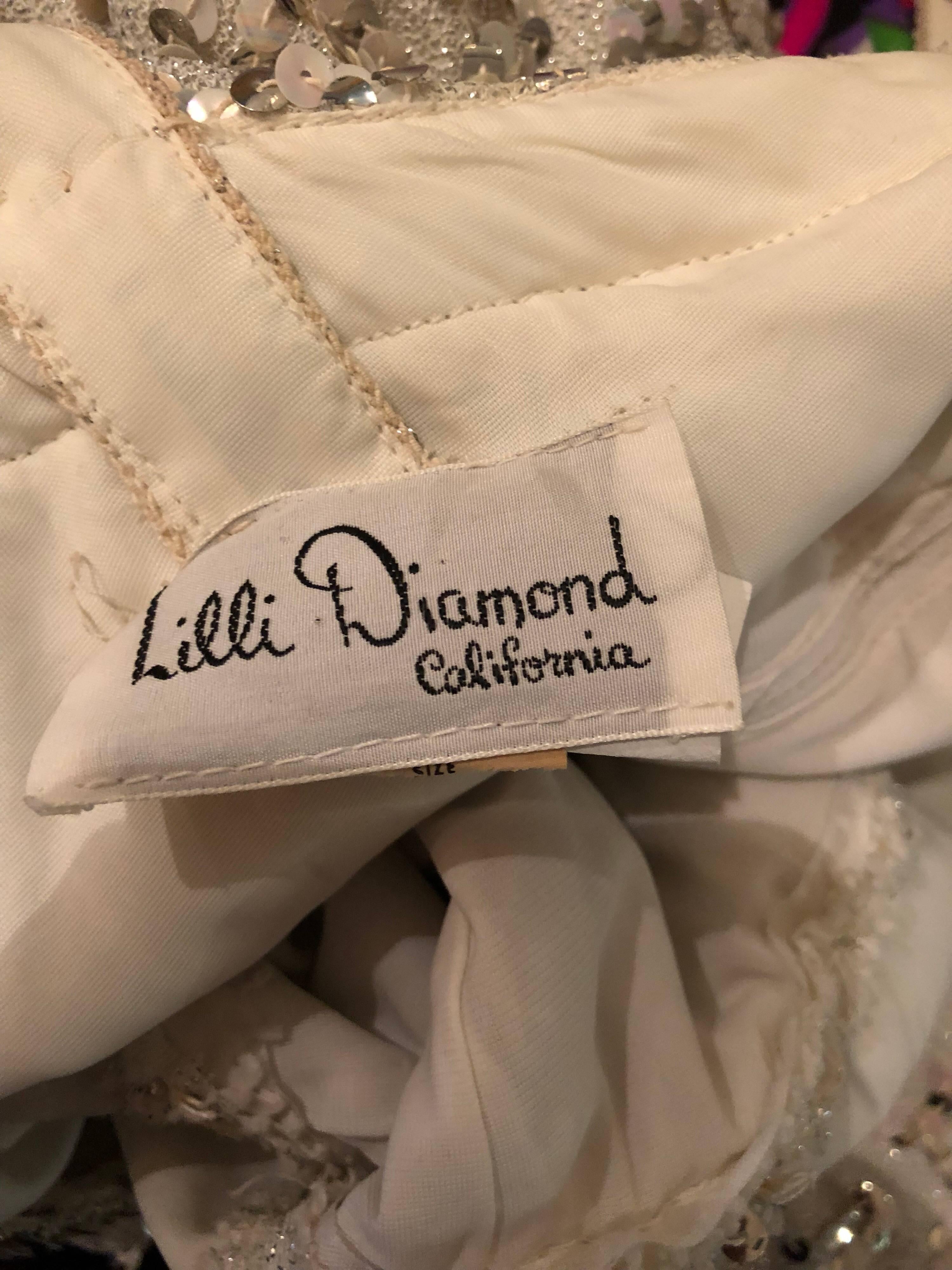 Magnifique combinaison vintage Lilli Diamond à paillettes argentées et larges jambes en lurex, années 70 en vente 5