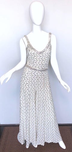Vintage Lilli Diamond 1970s Silver Sequined 70s Amazing Lurex Wide Leg Jumpsuit