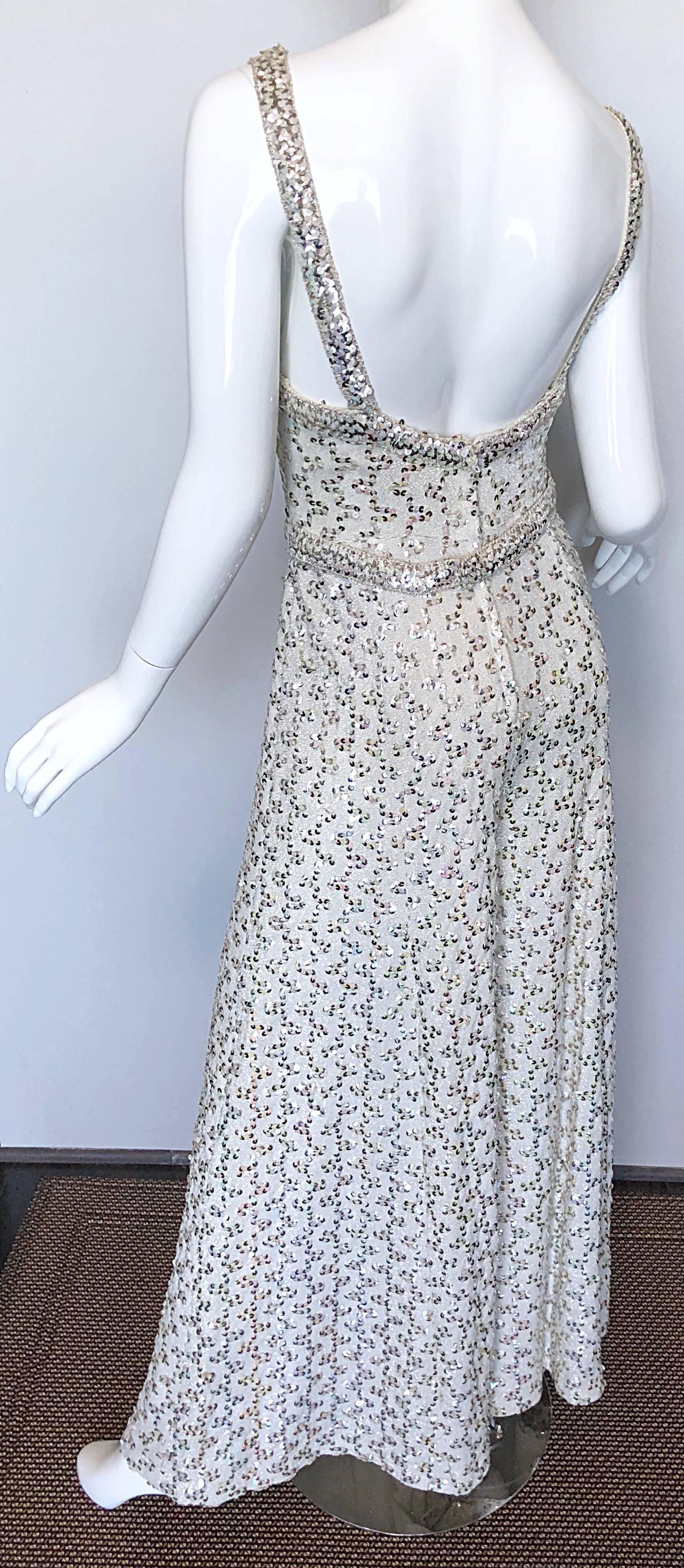 Vintage Lilli Diamond 1970s Silver Sequined 70s Amazing Lurex Wide Leg Jumpsuit For Sale 3