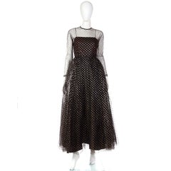 Vintage Lillie Rubin 1970s Black Tulle Dress With Gold Dots