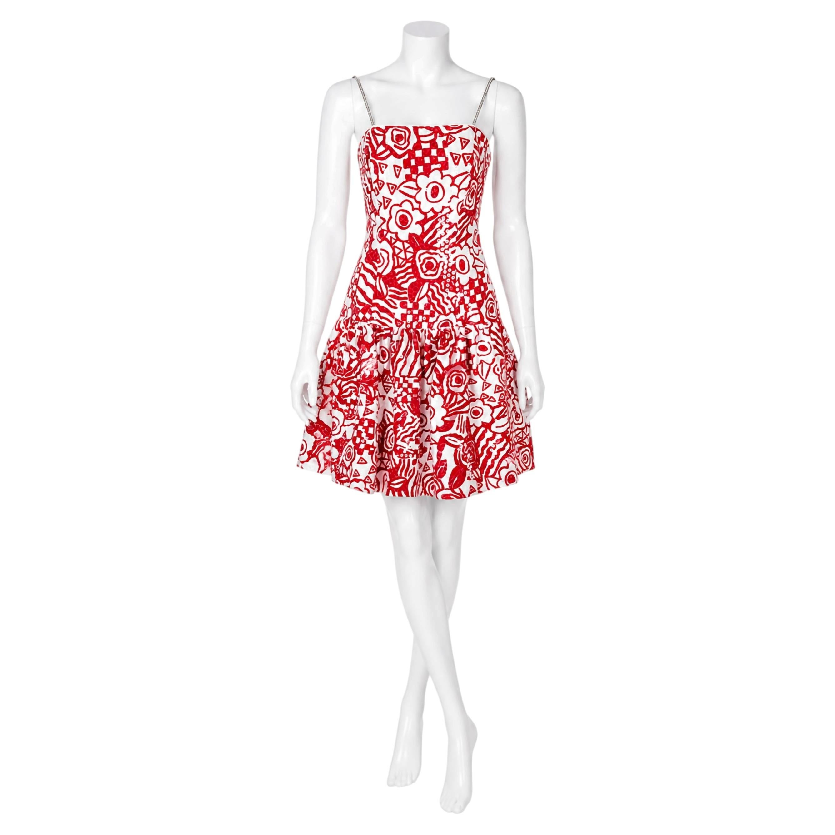 Vintage Lillie Rubin 1980 Red White Sequin Mini Cocktail Dress Size 2